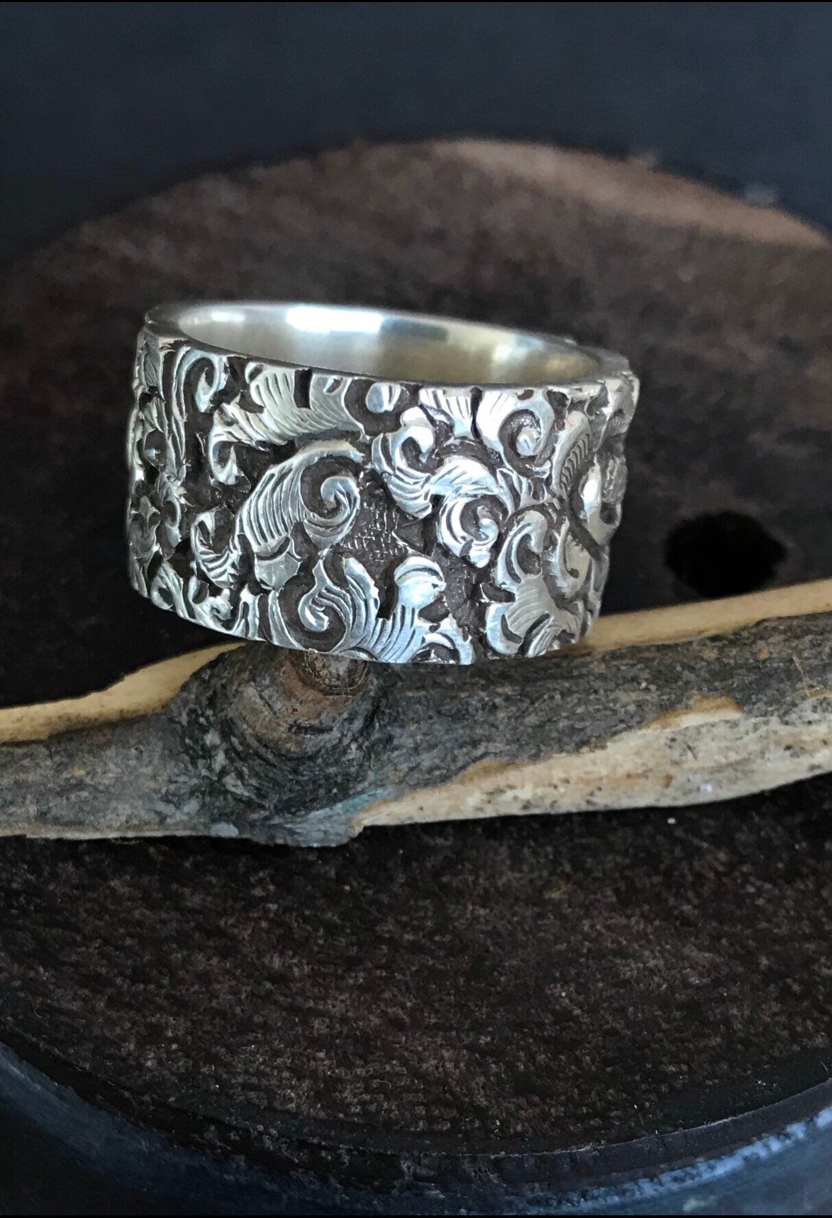 Thick Solid 925 silver Ring Band,with Tibetan floral design engraved to cherish you always.Handcrafted in Nepal.Joy ring/happiness band/ring
