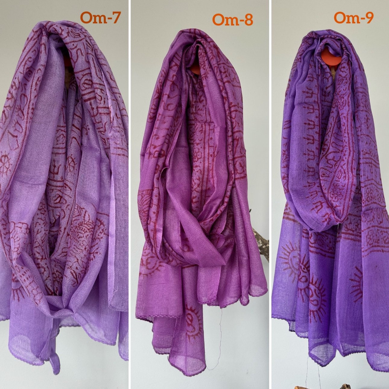 Super soft hand woven cotton with Block printed Om Scarf/shawl/wraparound. summer scarfs Meditation scarf and shawl