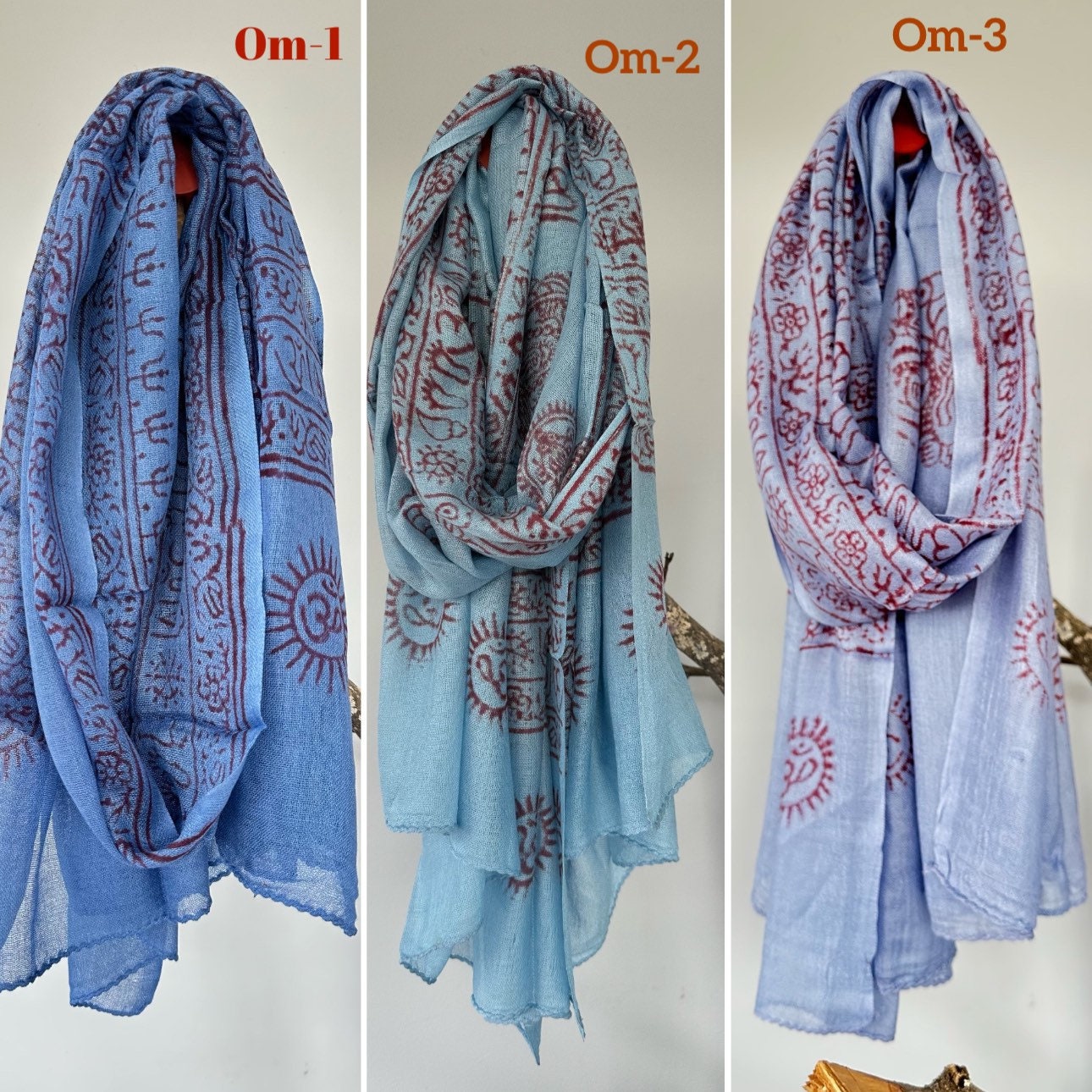 Super soft hand woven cotton with Block printed Om Scarf/shawl/wraparound. summer scarfs Meditation scarf and shawl