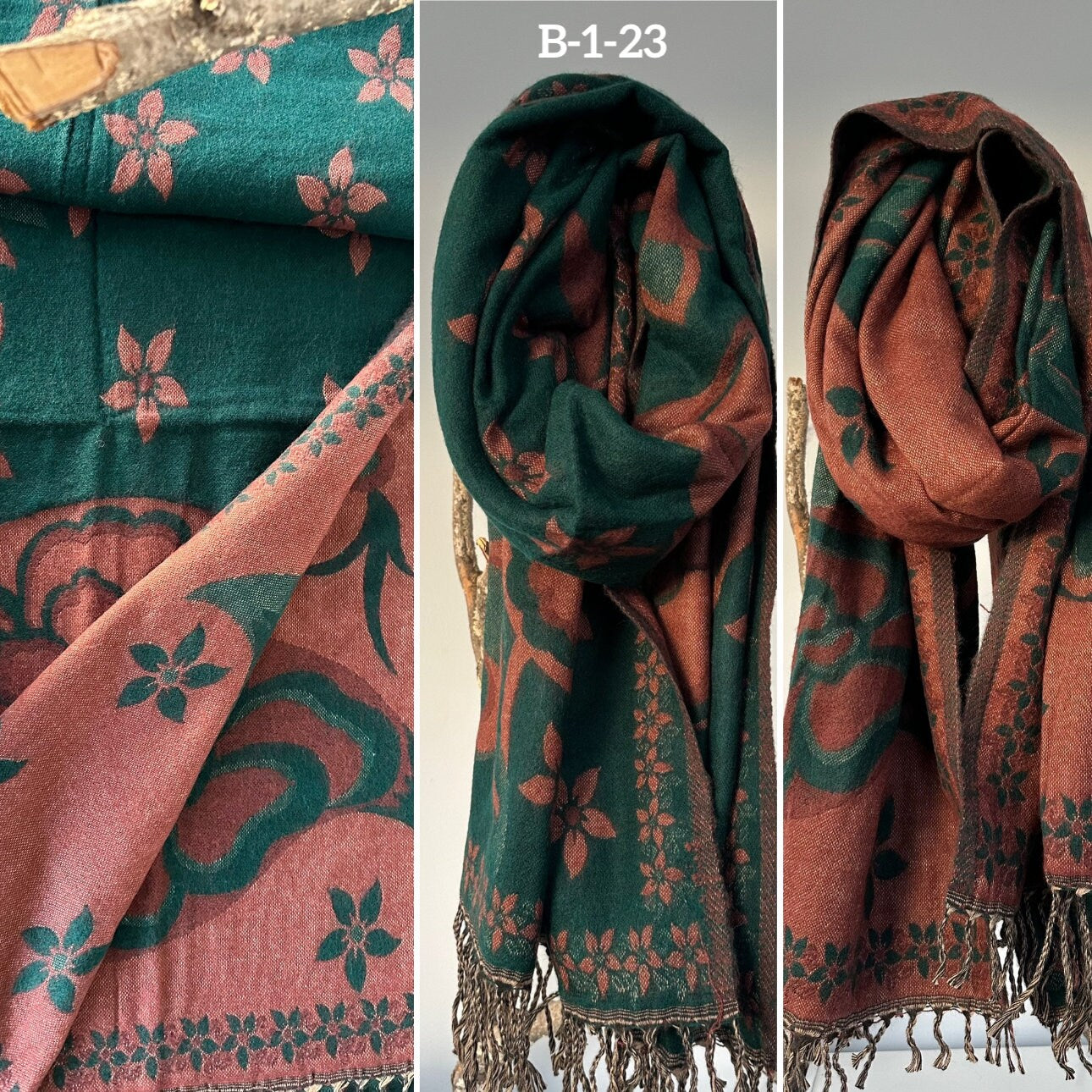 Reversible Tibetan yak wool Shawl/Scarf Blanket, Shawl, loose weaved for super soft and warm,Best winter gift, floral designs/parsley design