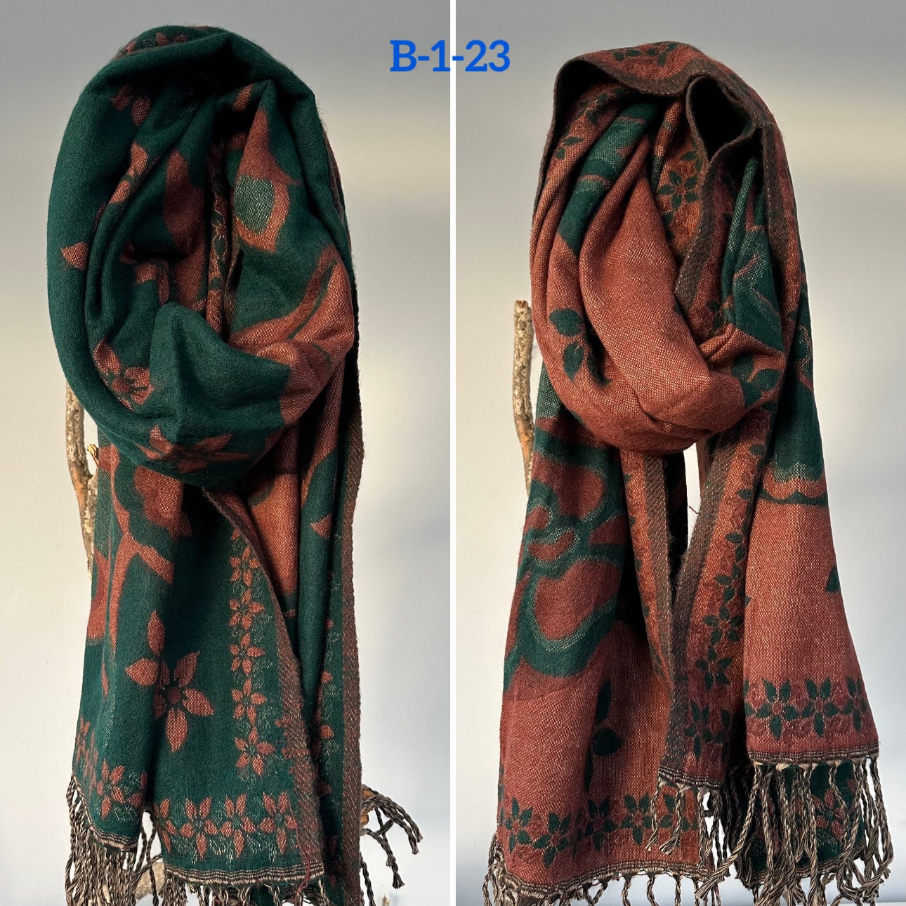Reversible Tibetan yak wool Shawl/Scarf Blanket, Shawl, loose weaved for super soft and warm,Best winter gift, floral designs/parsley design