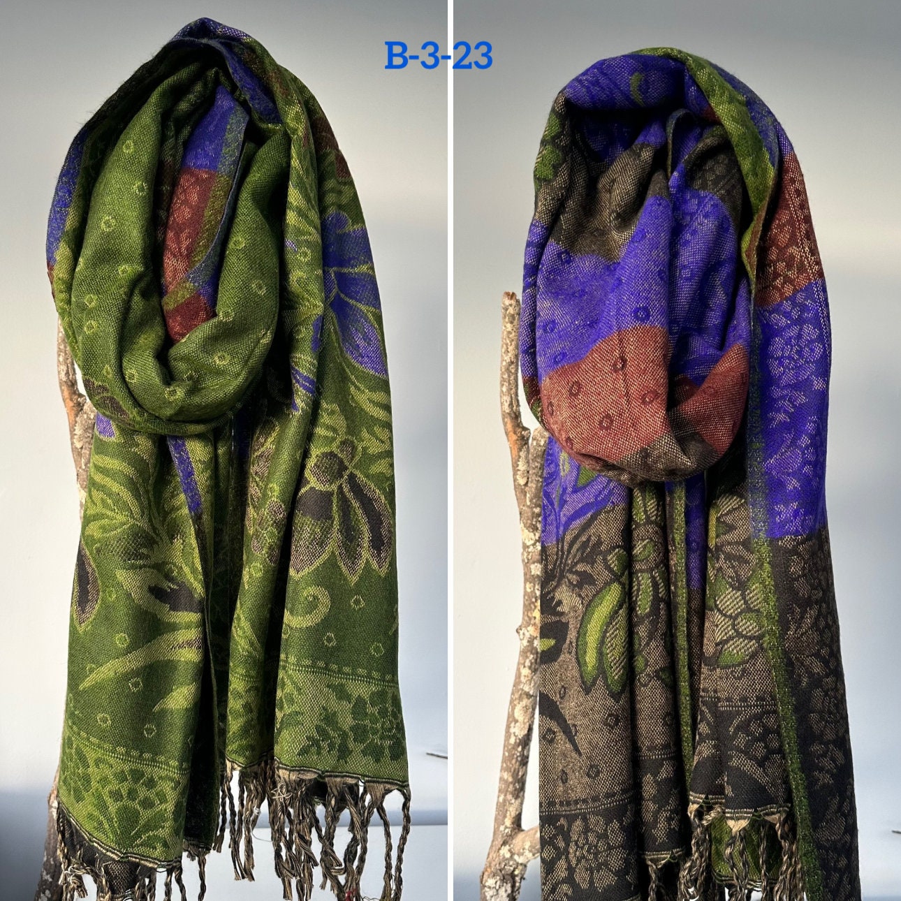 Reversible Tibetan yak wool Shawl/Scarf Blanket, Shawl, loose weaved for super soft and warm,Best winter gift, floral designs/parsley design