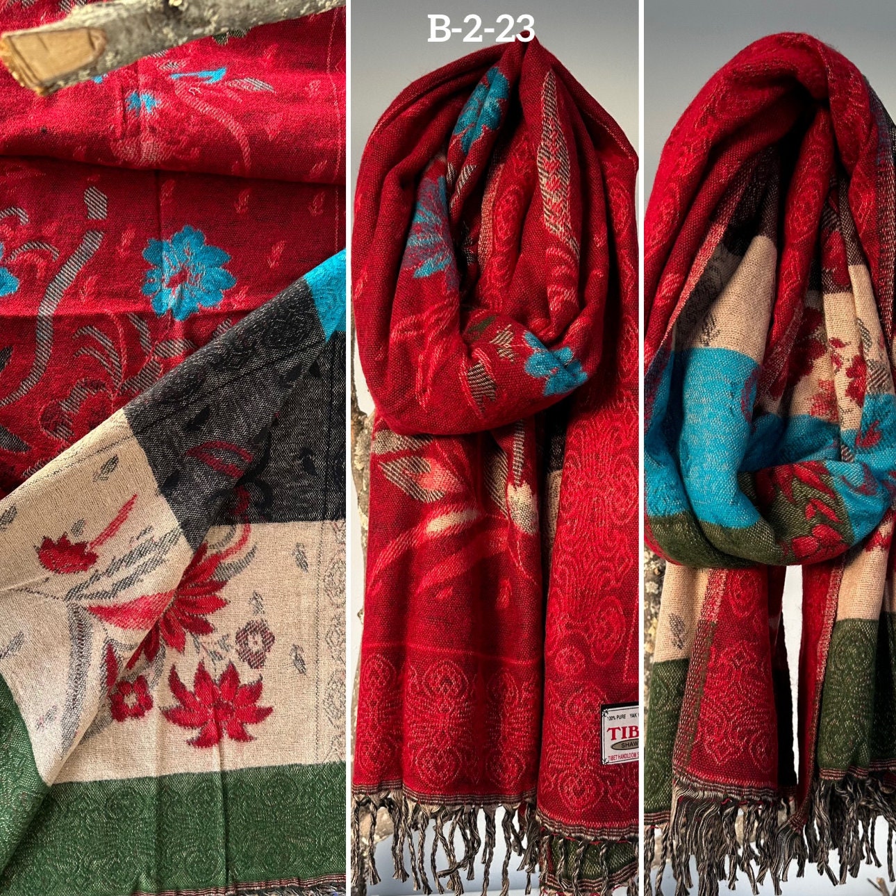 Reversible Tibetan yak wool Shawl/Scarf Blanket, Shawl, loose weaved for super soft and warm,Best winter gift, floral designs/parsley design