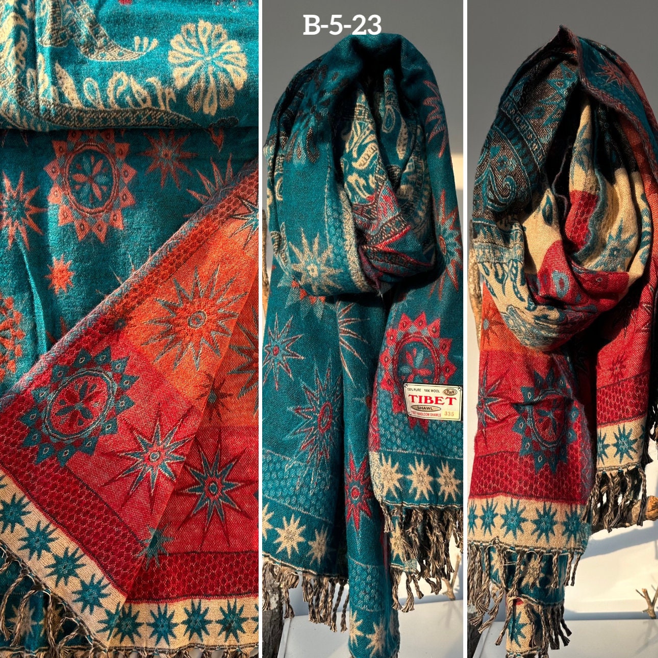 Reversible Tibetan yak wool Shawl/Scarf Blanket, Shawl, loose weaved for super soft and warm,Best winter gift, floral designs/parsley design
