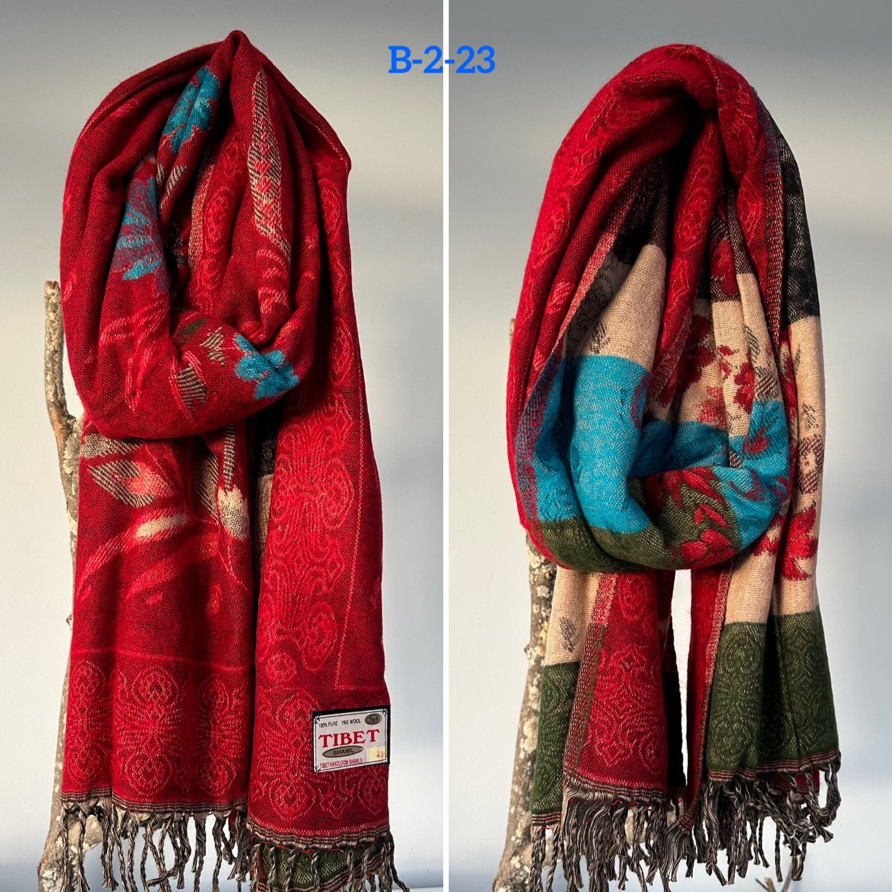 Reversible Tibetan yak wool Shawl/Scarf Blanket, Shawl, loose weaved for super soft and warm,Best winter gift, floral designs/parsley design