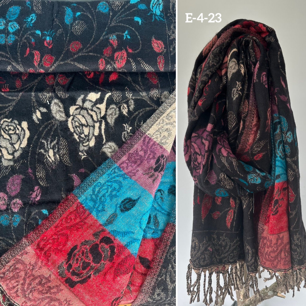 Tibetan yak wool Shawl/ Scarf/ Blanket, Meditation Shawl, loose weaved for super soft and warm, Best Gift for the winter. floral designs ..