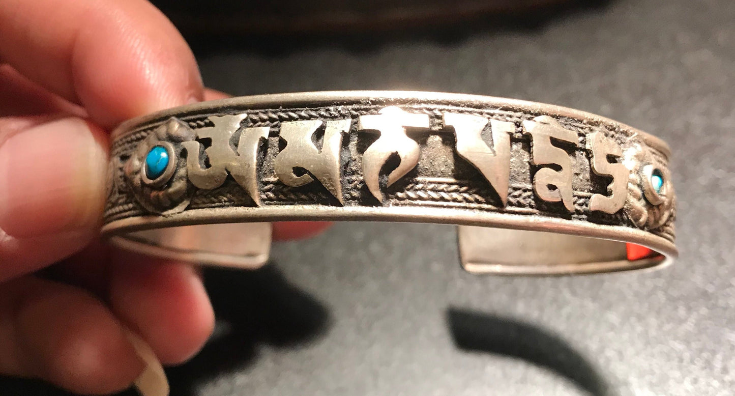 Tibetan Bracelet with Om Mani Padme Hum Mantra, Buddhist cuff bracelet, compassion, protection and peace bracelet. Nepali Bracelet,