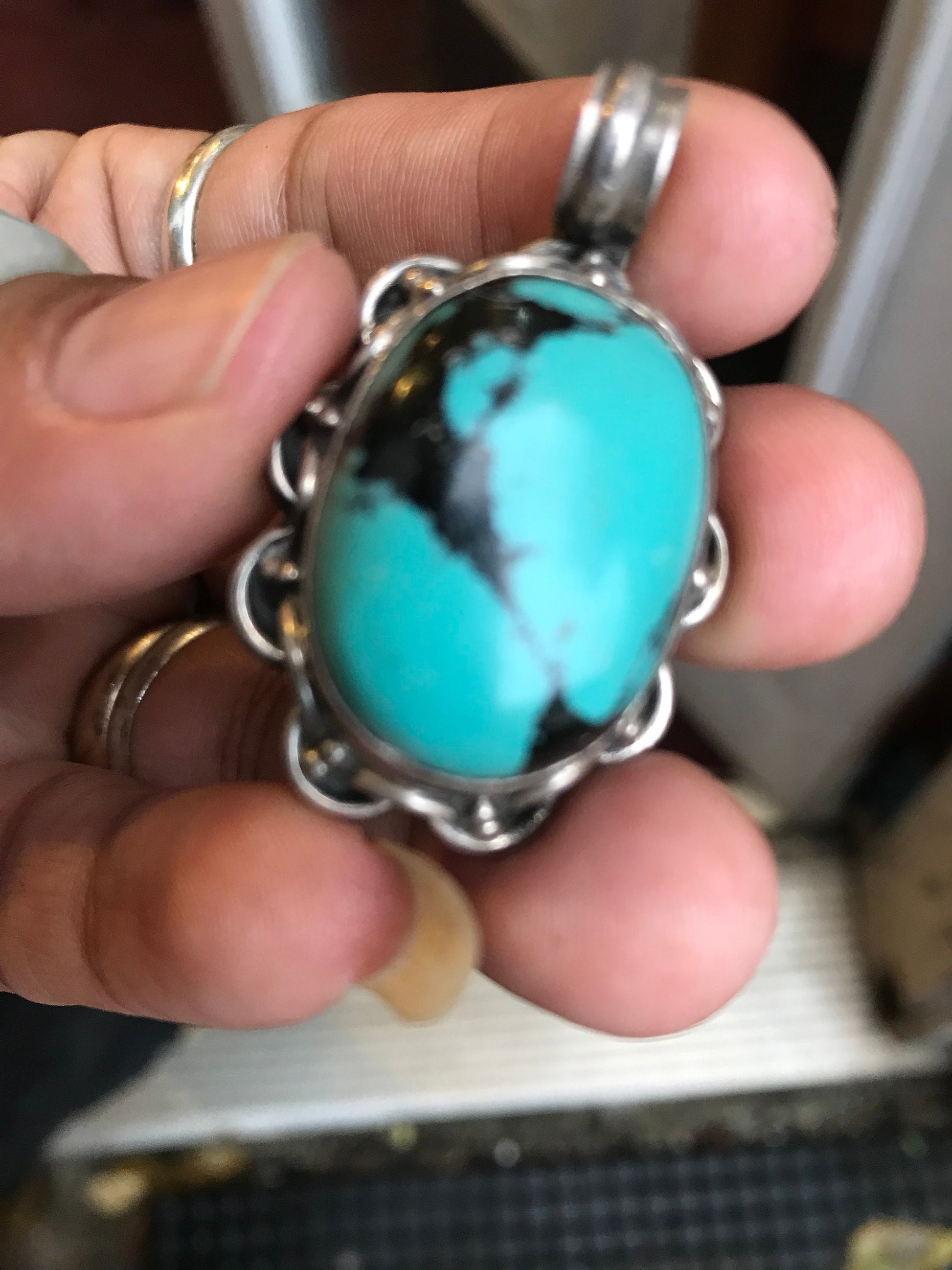 Turquoise pendent, silver pendent with Tibetan turquoise, hand made, sterling silver pendent, made in Nepal, healing, protection, Luck