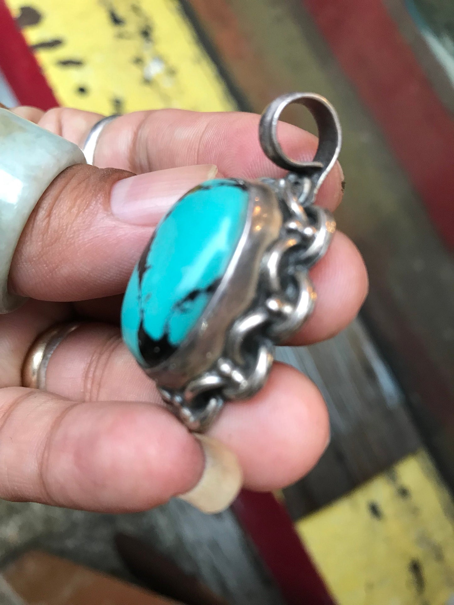 Turquoise pendent, silver pendent with Tibetan turquoise, hand made, sterling silver pendent, made in Nepal, healing, protection, Luck