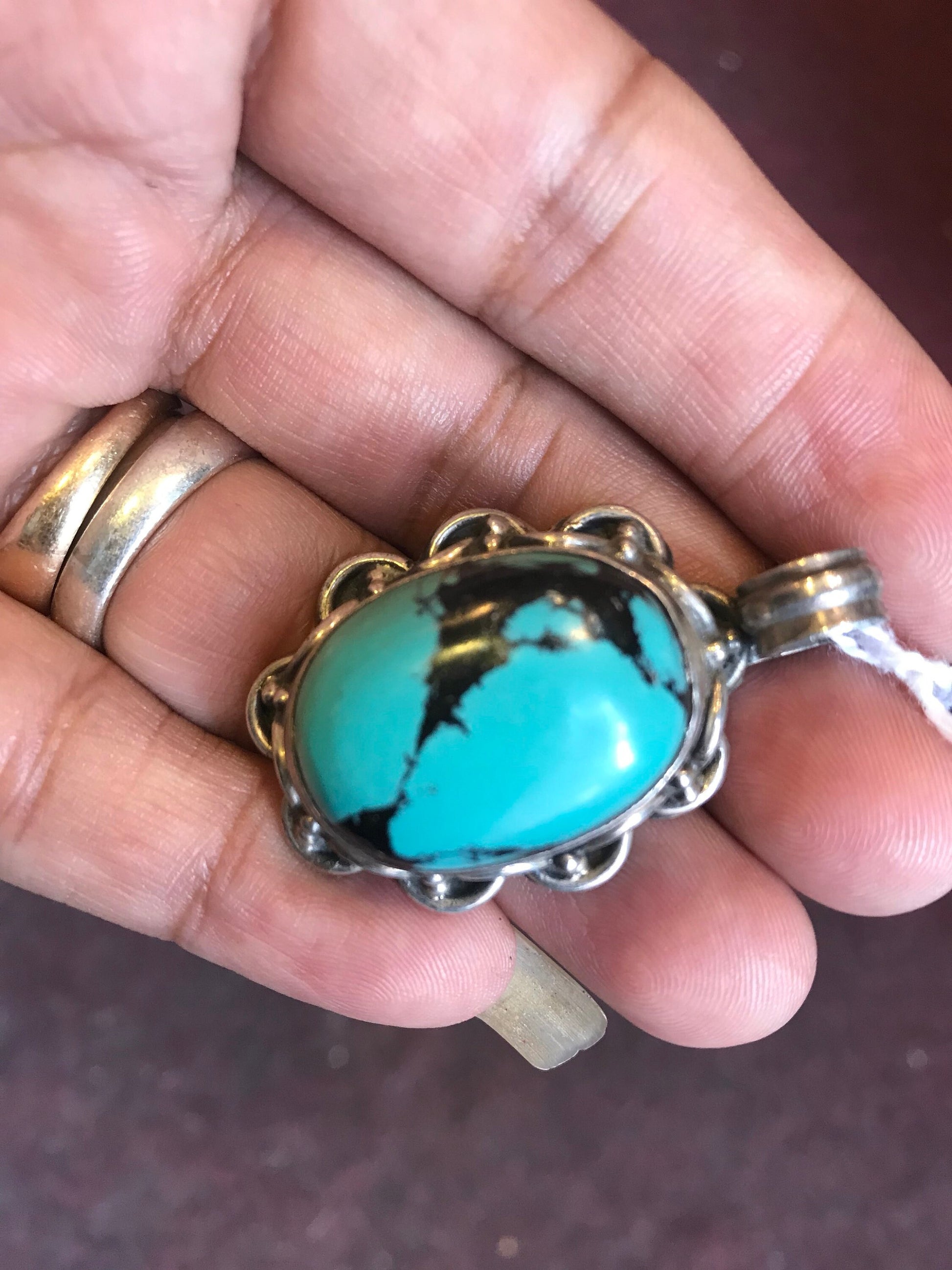 Turquoise pendent, silver pendent with Tibetan turquoise, hand made, sterling silver pendent, made in Nepal, healing, protection, Luck