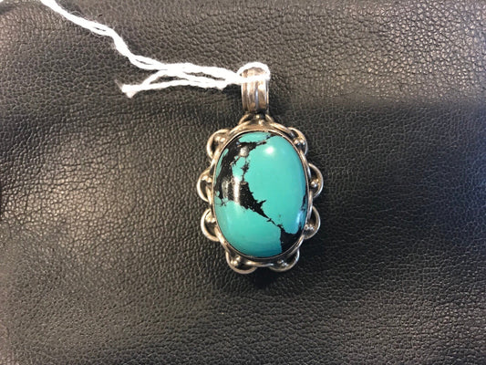 Turquoise pendent, silver pendent with Tibetan turquoise, hand made, sterling silver pendent, made in Nepal, healing, protection, Luck