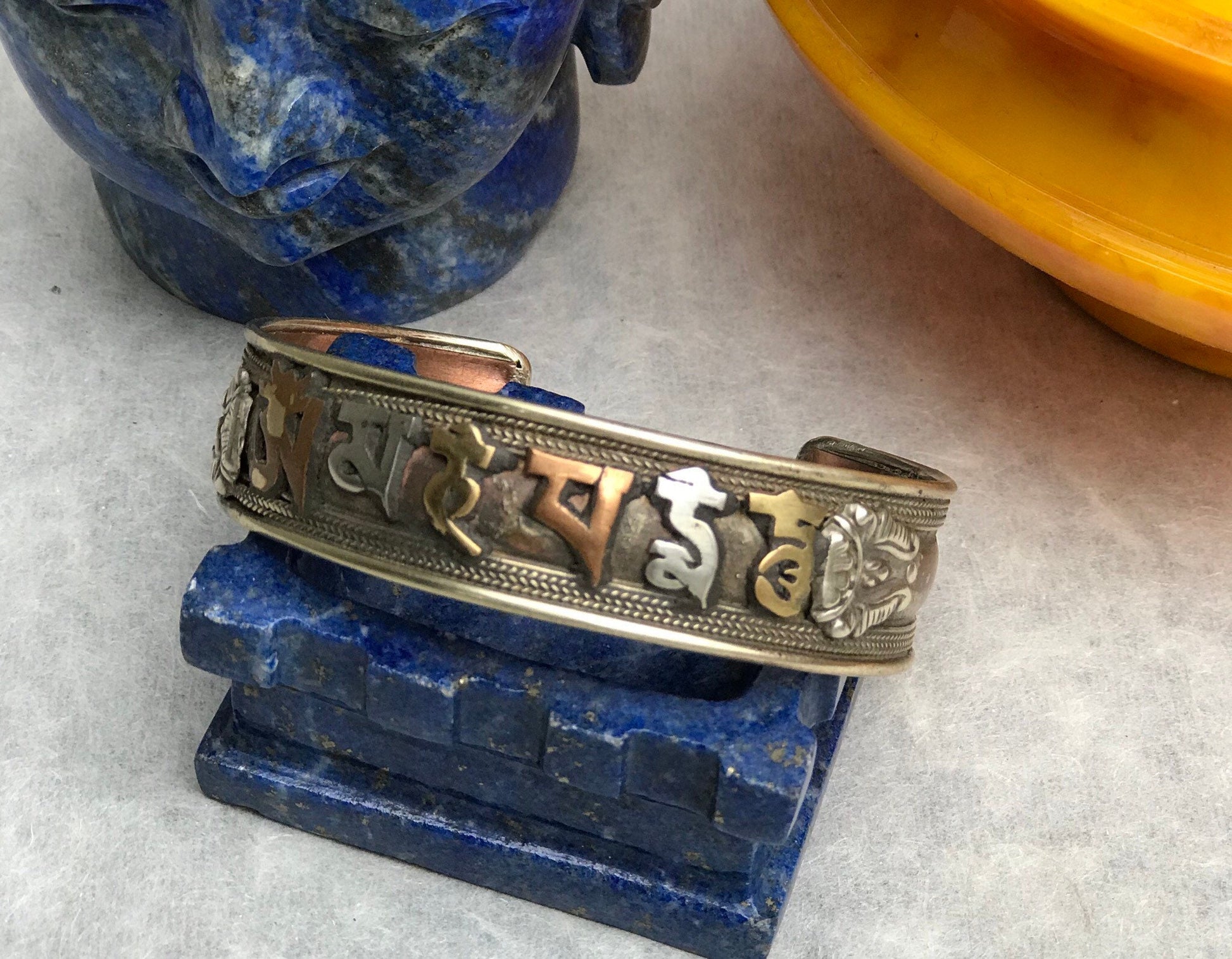 Tibetan Bracelet, with buddhist mantra, "Om Mani Padme Hum" compassion, protection, luck Mantra, nepali cuff, meditation and for healing.