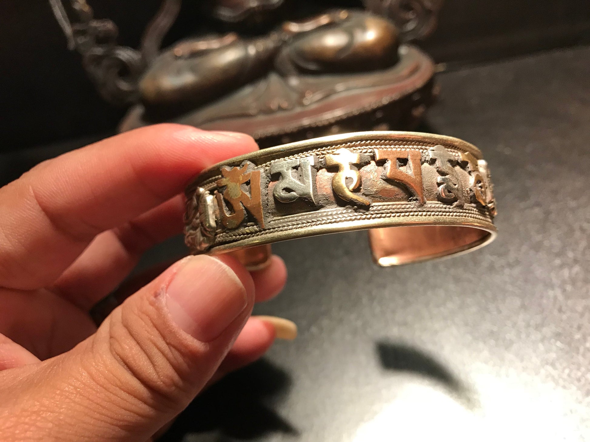 Tibetan Bracelet, with buddhist mantra, "Om Mani Padme Hum" compassion, protection, luck Mantra, nepali cuff, meditation and for healing.