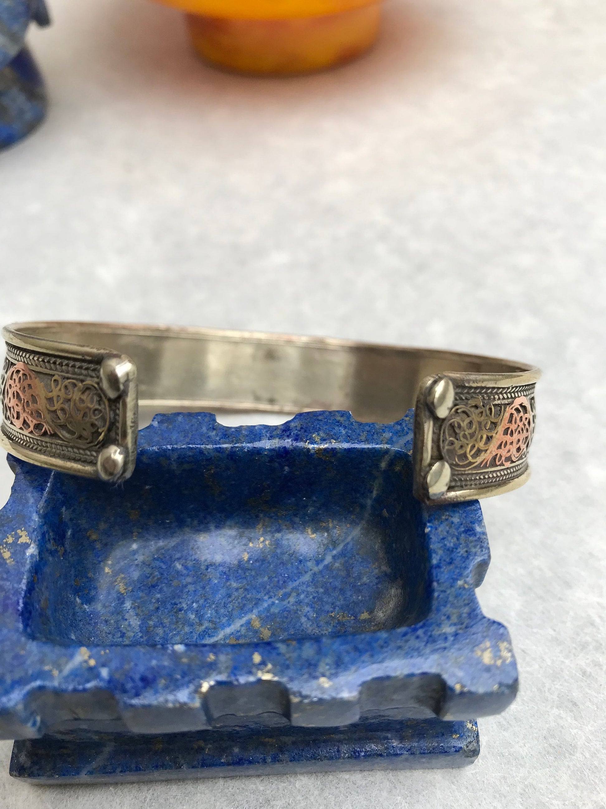 Tibetan Buddhist Mantra Cuff Bracelet, Brass Copper, Turquoise Stone, Mantra of Compassion, Om Mani Padme Hum.