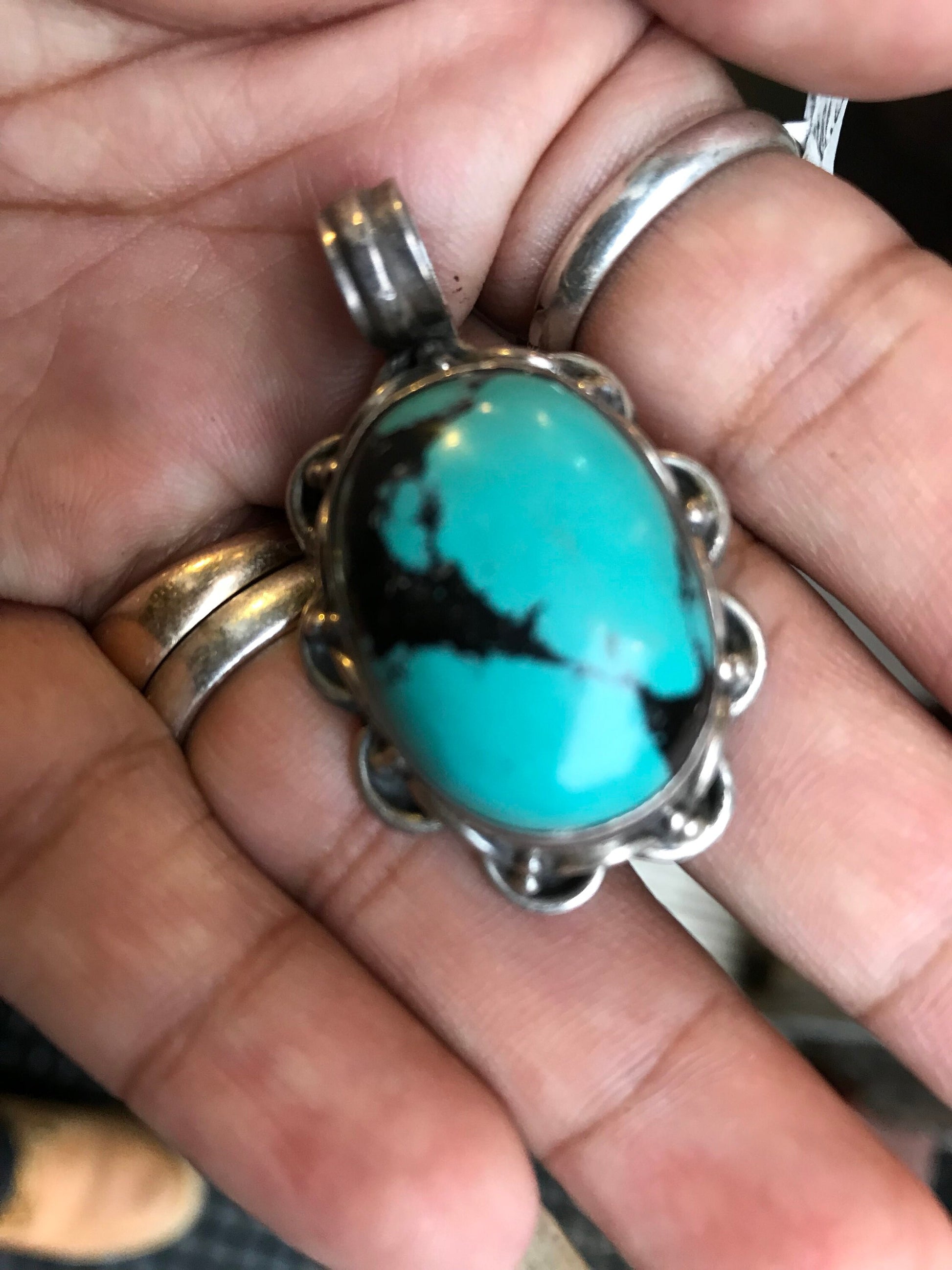 Turquoise pendent, silver pendent with Tibetan turquoise, hand made, sterling silver pendent, made in Nepal, healing, protection, Luck