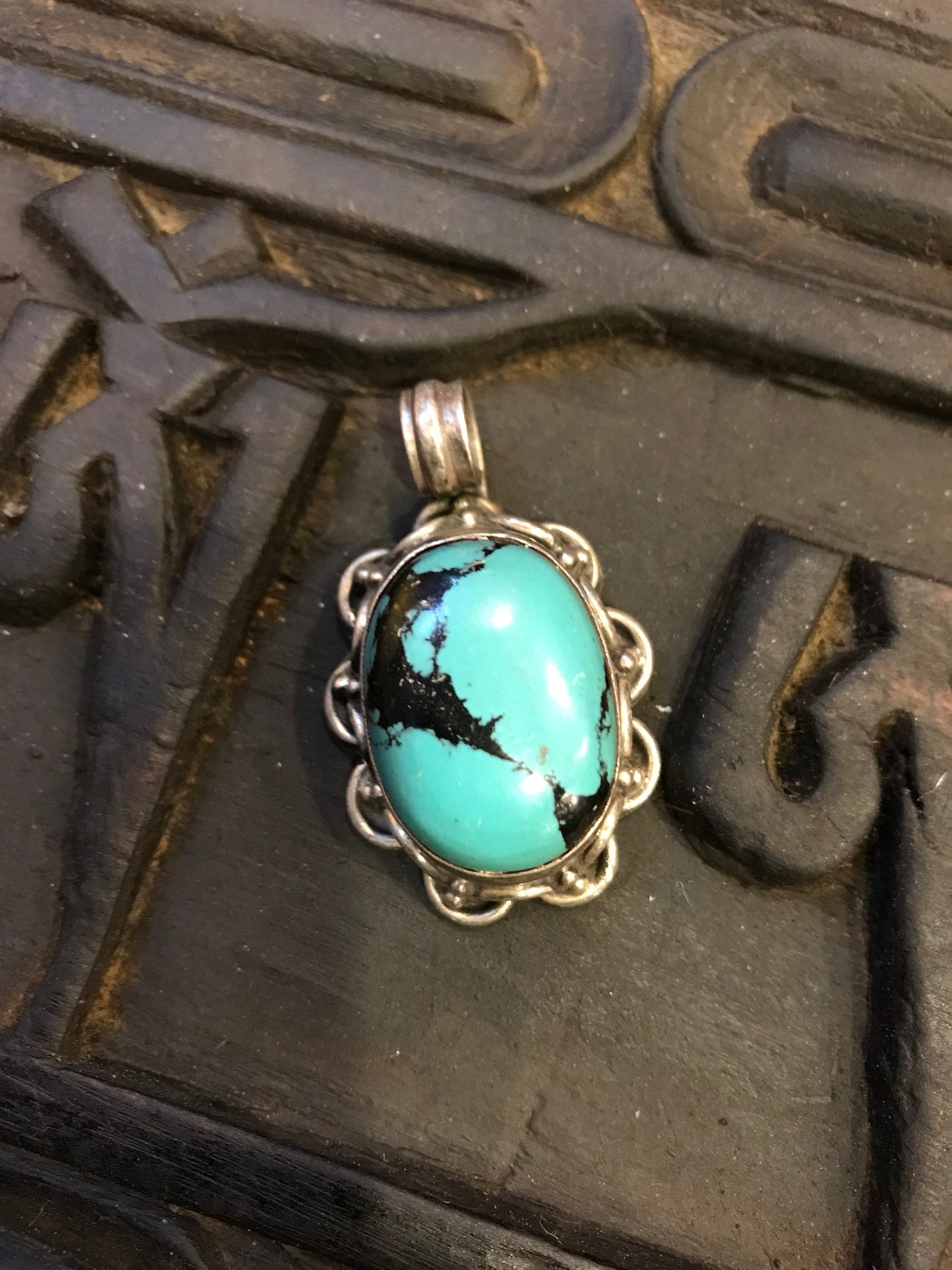 Turquoise pendent, silver pendent with Tibetan turquoise, hand made, sterling silver pendent, made in Nepal, healing, protection, Luck