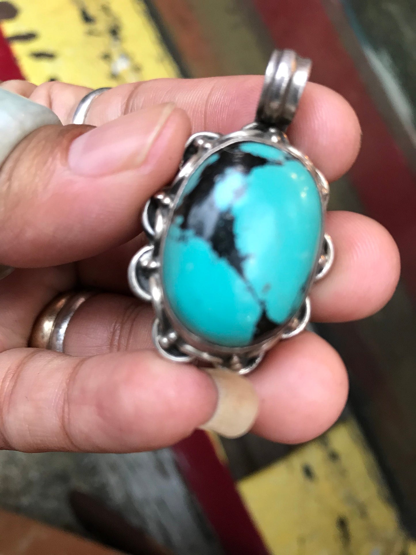 Turquoise pendent, silver pendent with Tibetan turquoise, hand made, sterling silver pendent, made in Nepal, healing, protection, Luck