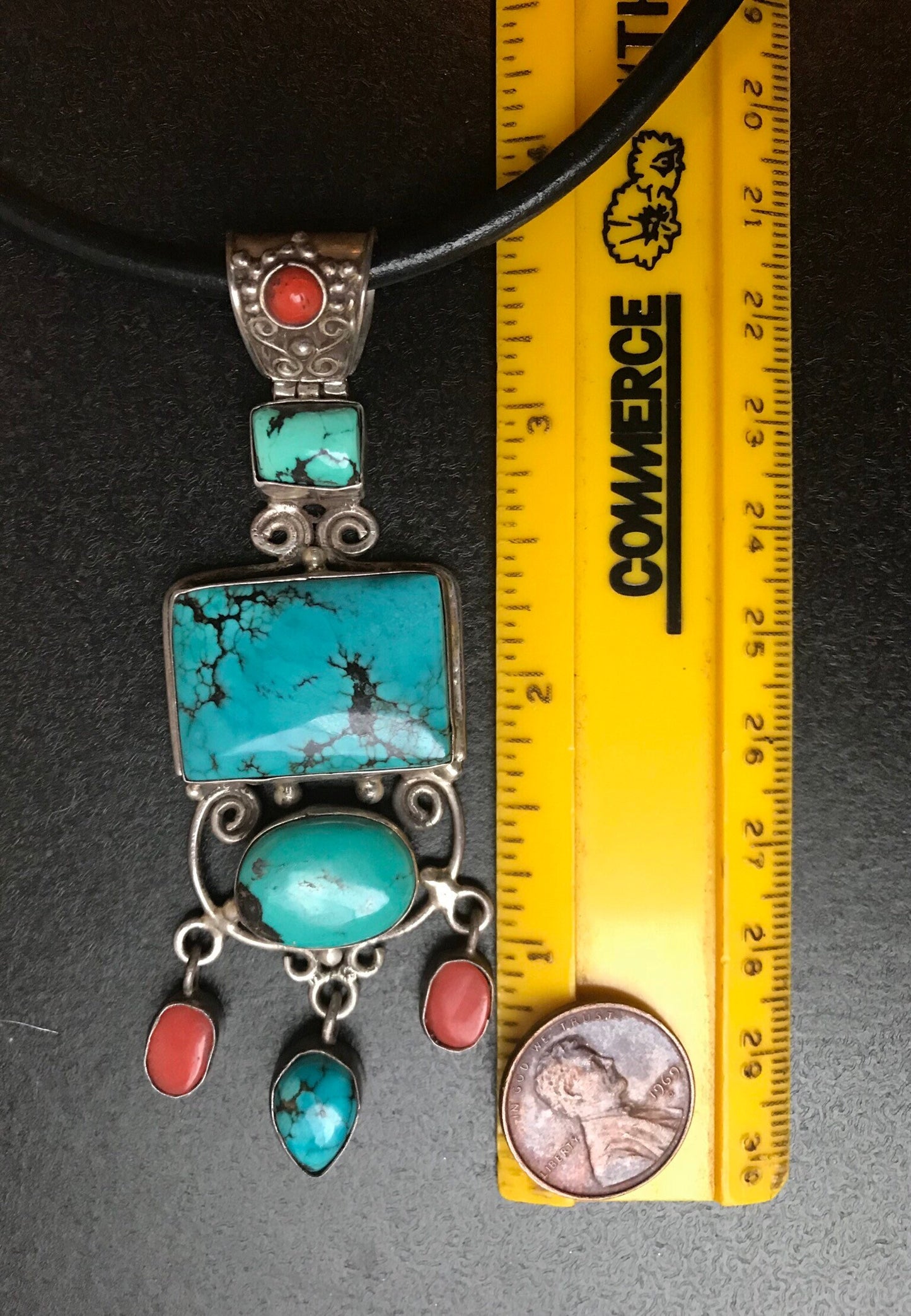 handcrafted Tibetan pendent with turquoise coral on Sterling silver, Unique and Beautiful,Bold and beautiful, Healing, luck, protection.