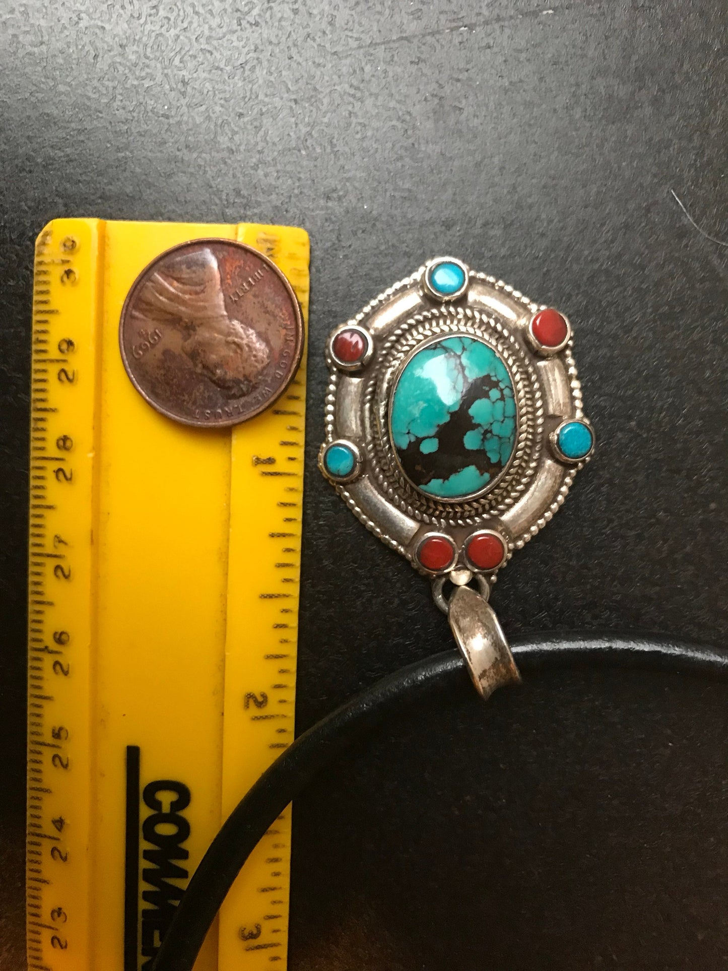 Silver pendent with natural Tibetan Turquoise and Coral, hand made Pendent, healing, love, luck and peace, protection, sterling silver.