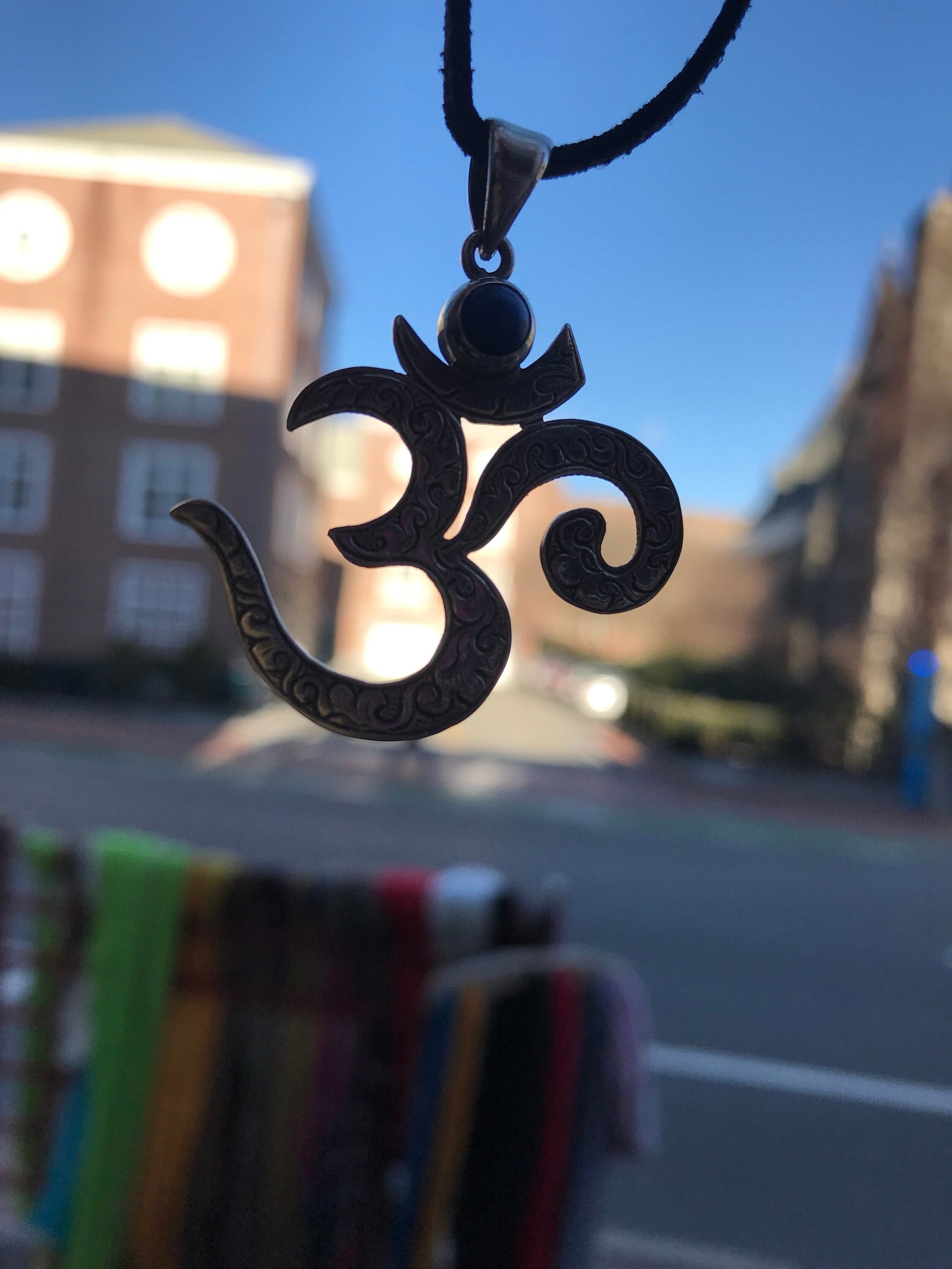 Sterling Silver Om pendent, OM pendent handmade in Nepal. Meditation, Mantra Om, Universal sound OM , Coral, turquoise, Lapis, and Amethyst