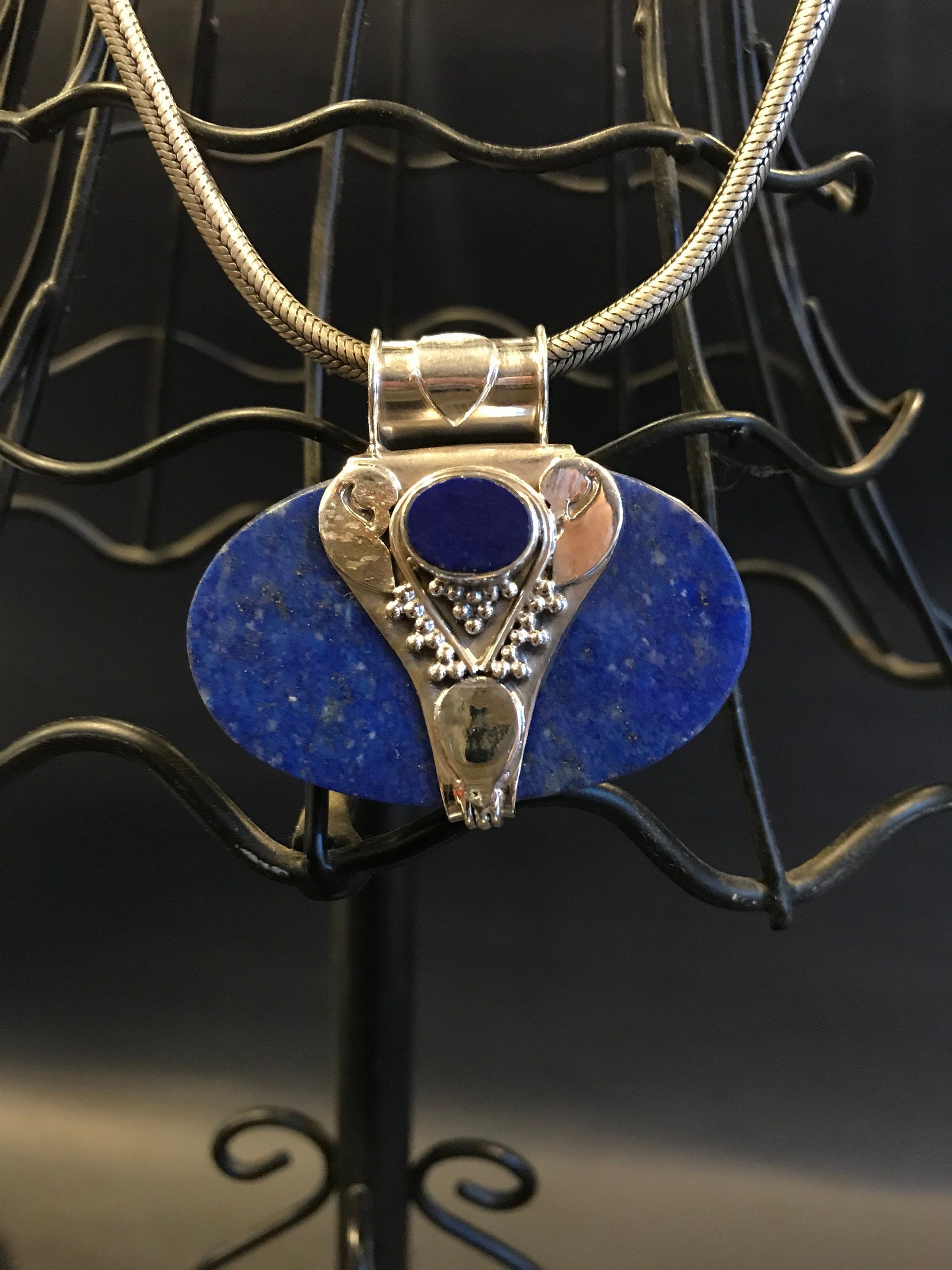 Lapis lazuli pendent on Sterling silver, royalty and spirituality, third eye and Throat chakras. BOHO, Valentines Gift