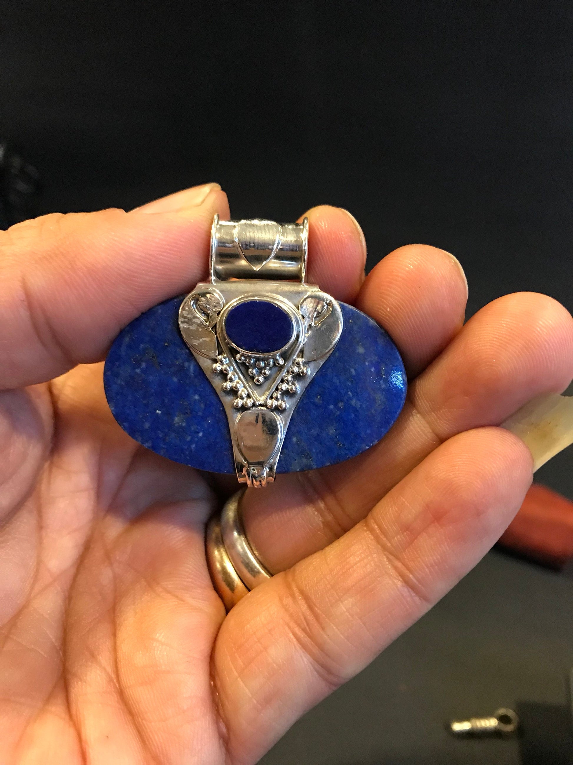 Lapis lazuli pendent on Sterling silver, royalty and spirituality, third eye and Throat chakras. BOHO, Valentines Gift