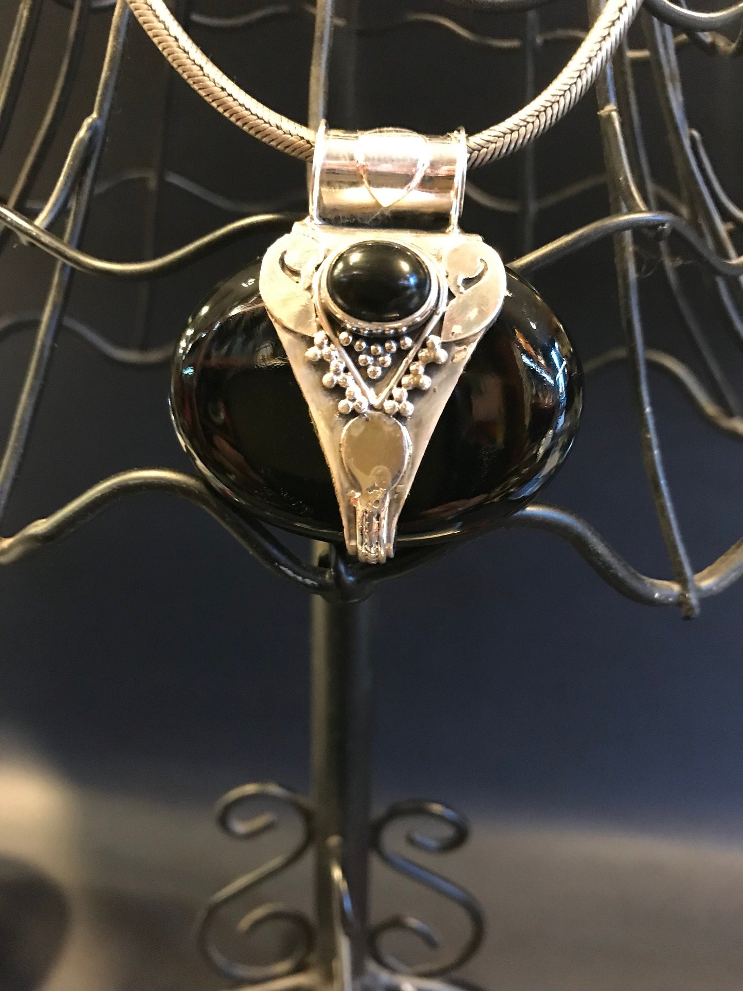 Onyx Pendent, sterling silver, unique Pendent, made in Nepal, Gift, Valentines gift , Chakras Root, Solar plexus and Third Eye