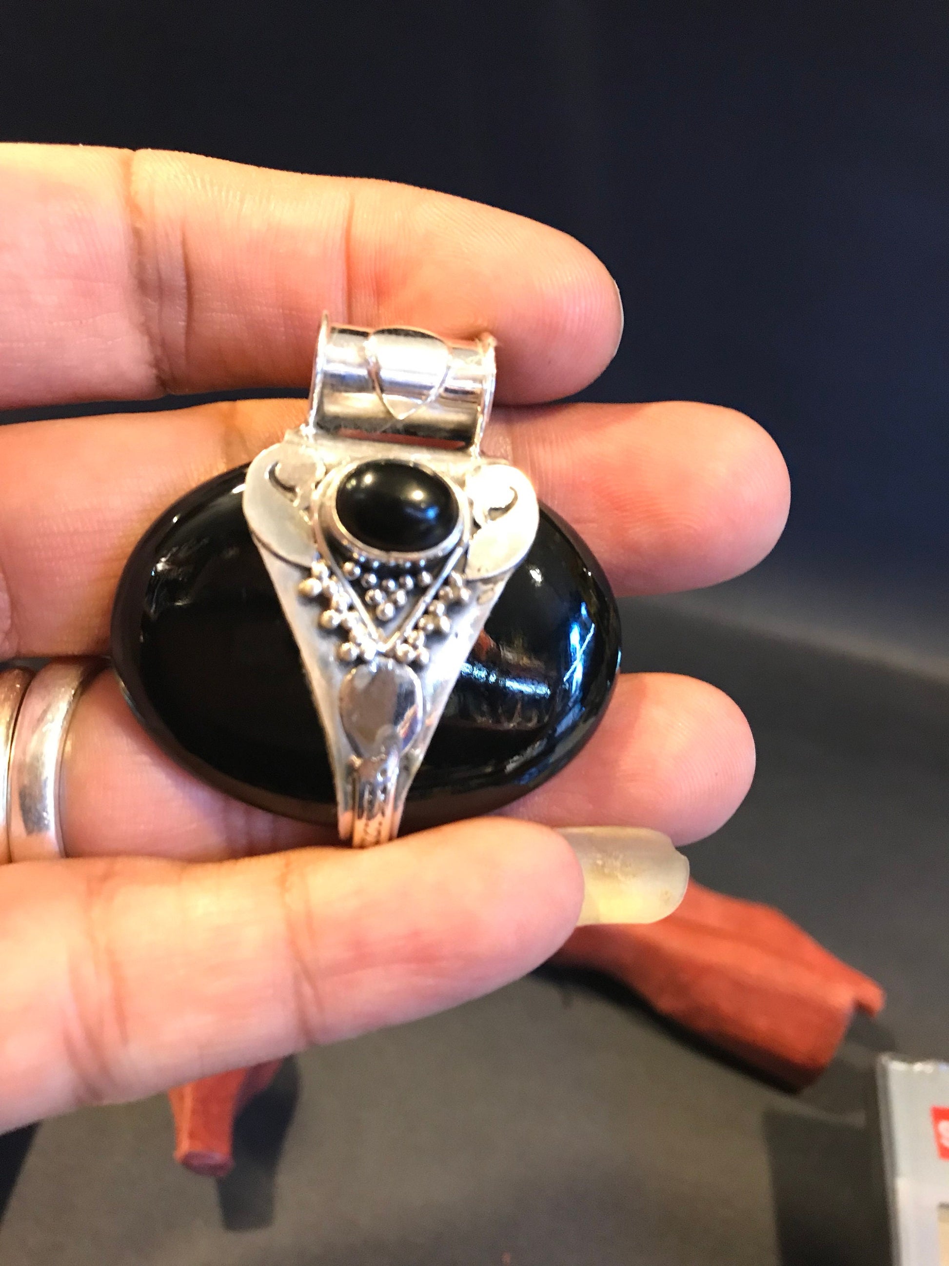 Onyx Pendent, sterling silver, unique Pendent, made in Nepal, Gift, Valentines gift , Chakras Root, Solar plexus and Third Eye