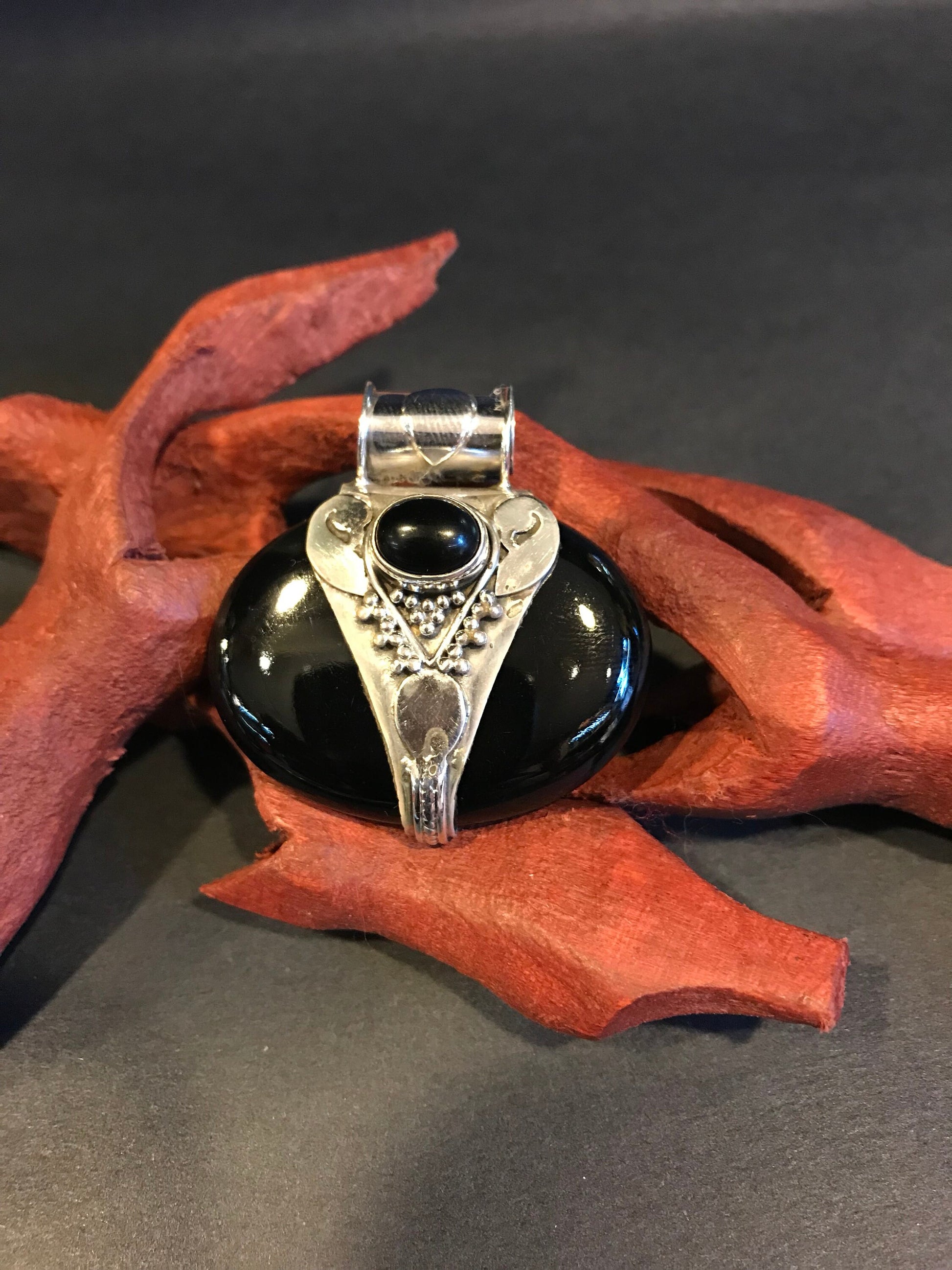 Onyx Pendent, sterling silver, unique Pendent, made in Nepal, Gift, Valentines gift , Chakras Root, Solar plexus and Third Eye