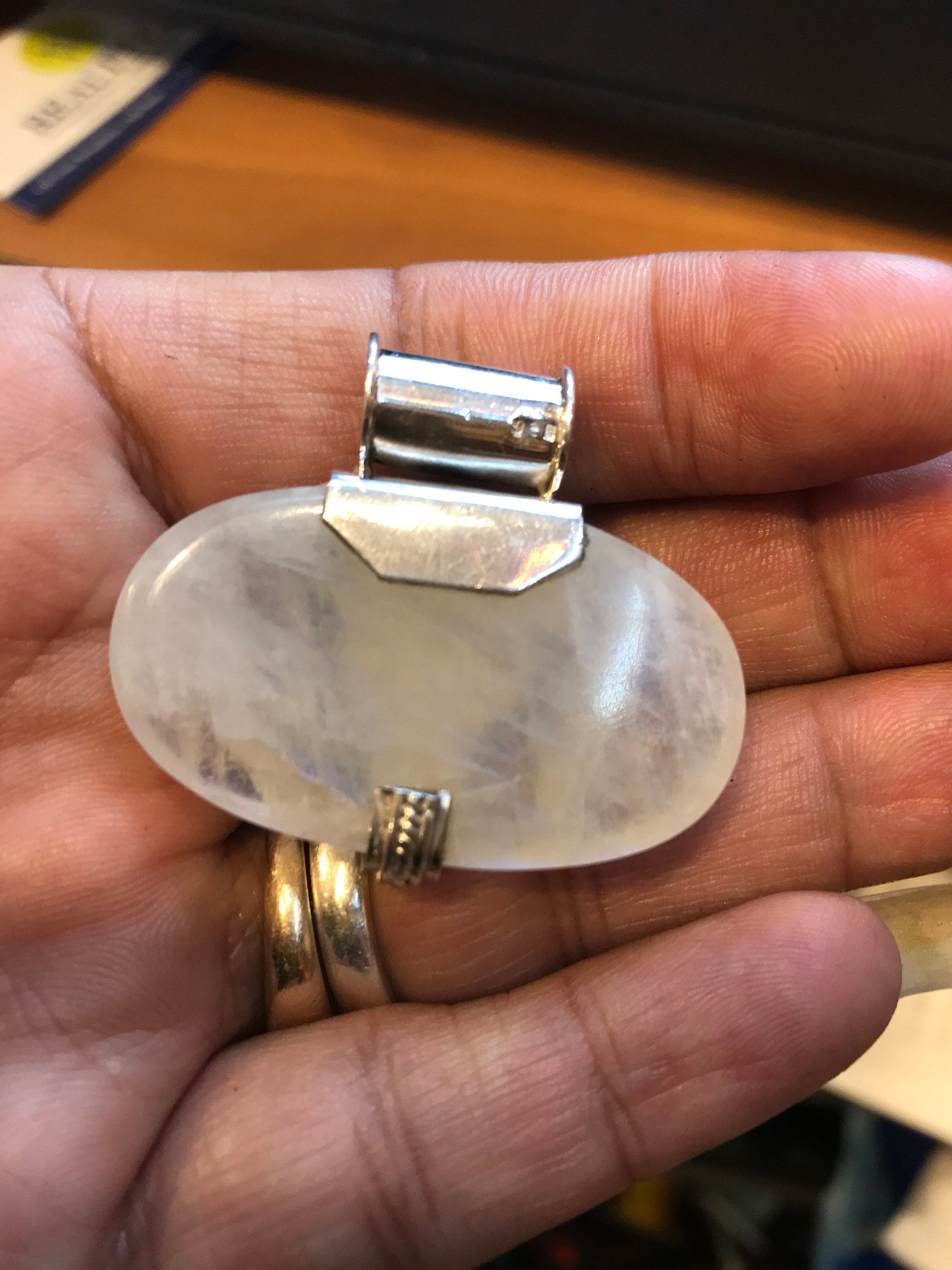 Rainbow moonstone pendent on sterling silver hand made in Nepal. meditation/mystery self-discovery/intuition