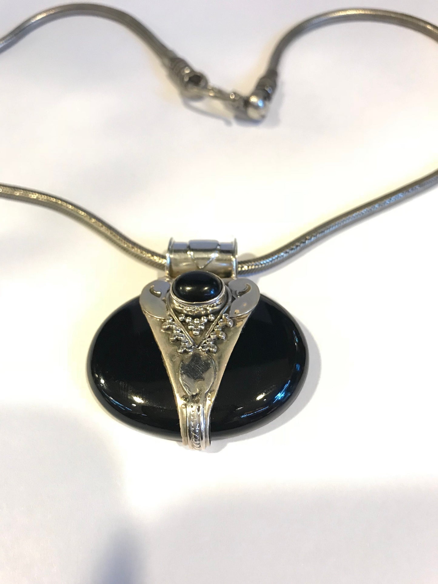 Onyx Pendent, sterling silver, unique Pendent, made in Nepal, Gift, Valentines gift , Chakras Root, Solar plexus and Third Eye