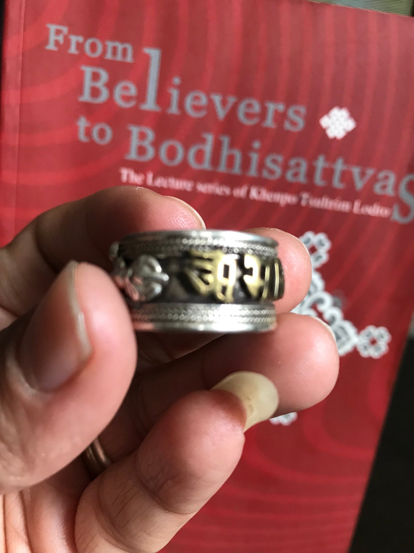 Om Mani Padme Hum BUDDHIST MANTRA RING .925 silver, boho ring Mantra of Compassion,keep your mind calm. thick adjustable band. size 10 - up