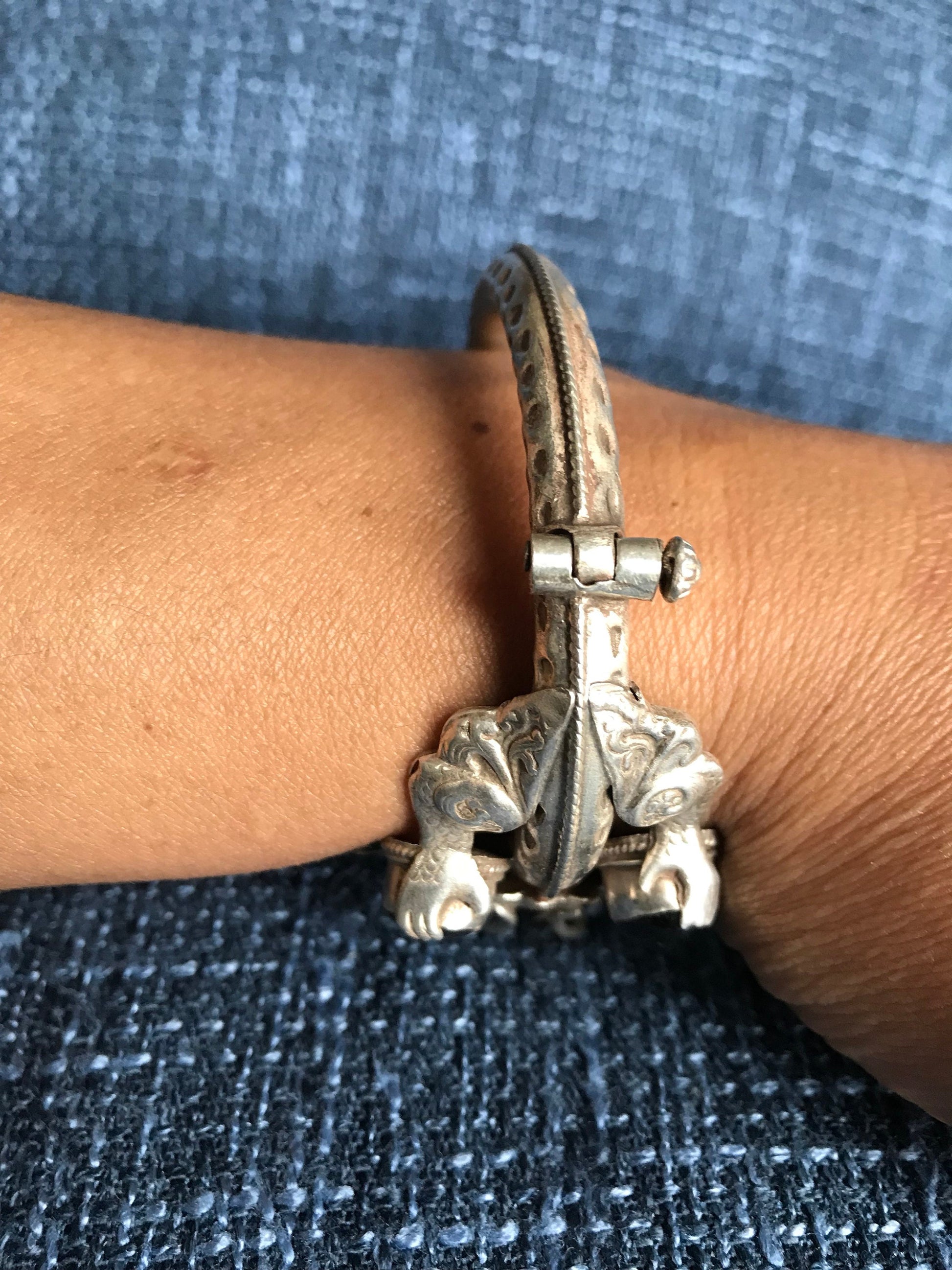 Sterling silver Dragon cuff bracelet, Handmade in Nepal, Dragon holding Garnet stone in his claws and mouth. wealth/good fortune/heroism