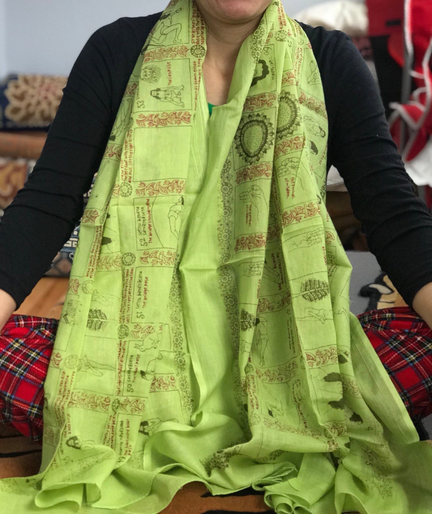 100% cotton Yoga/meditation scarf/shawl/wrap, with 60 different yoga pose print.