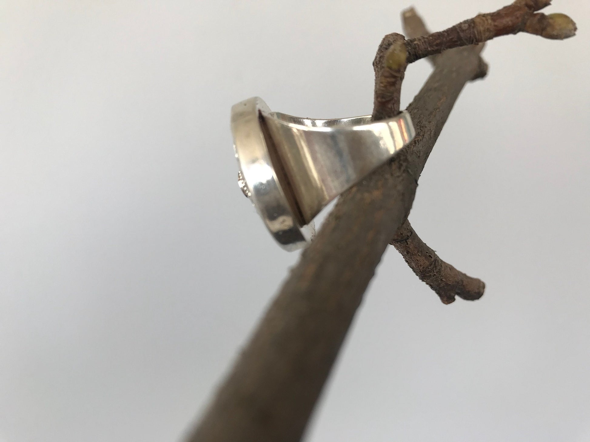 Silver mandala ring with red coral stone/hand made in Nepal, peace and harmony, mandala of 5 elements..