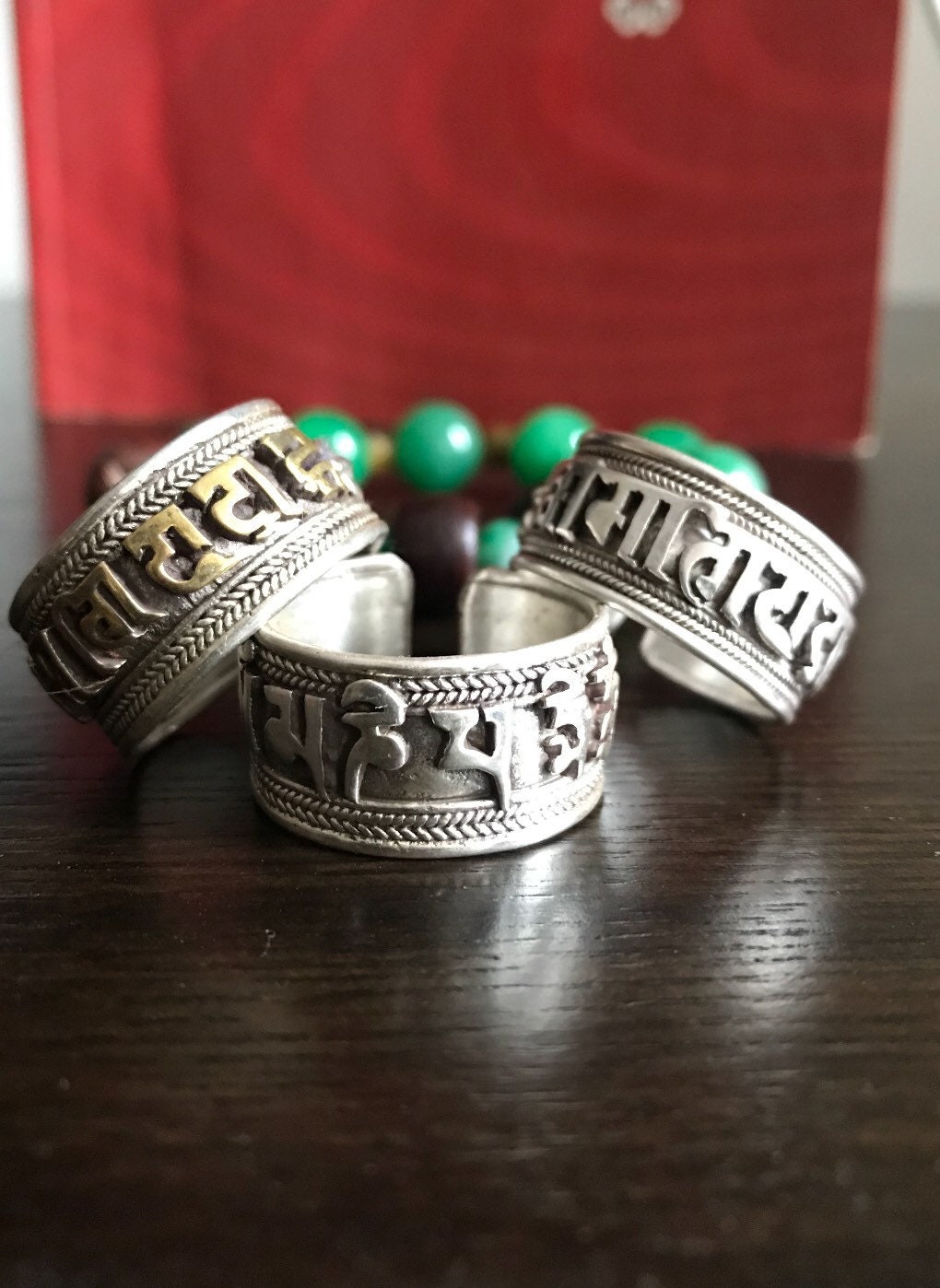 Om Mani Padme Hum BUDDHIST MANTRA RING .925 silver, boho ring Mantra of Compassion,keep your mind calm. thick adjustable band. size 10 - up