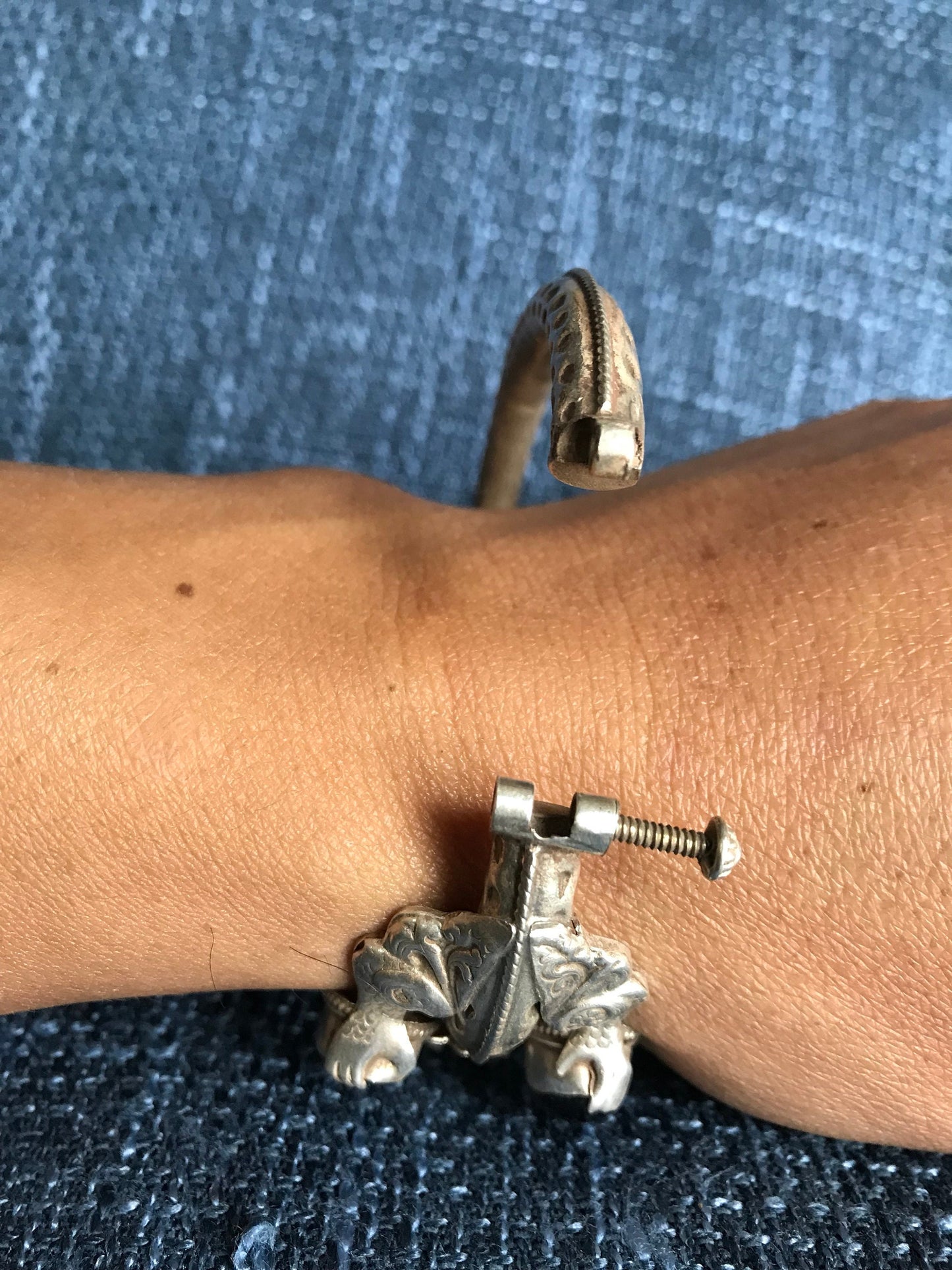 Sterling silver Dragon cuff bracelet, Handmade in Nepal, Dragon holding Garnet stone in his claws and mouth. wealth/good fortune/heroism