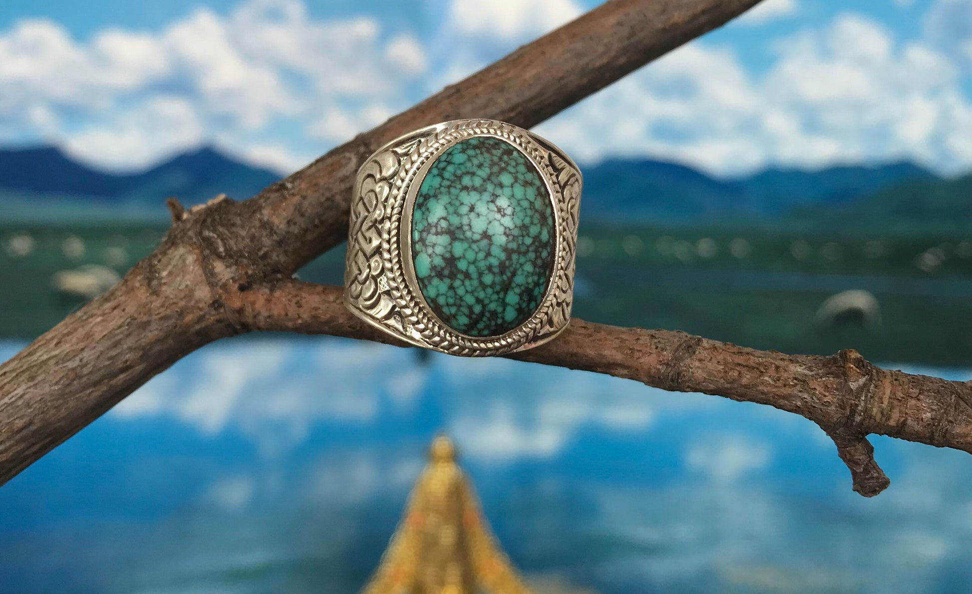 Turquoise ring, .925 silver with stone handmade In Nepal