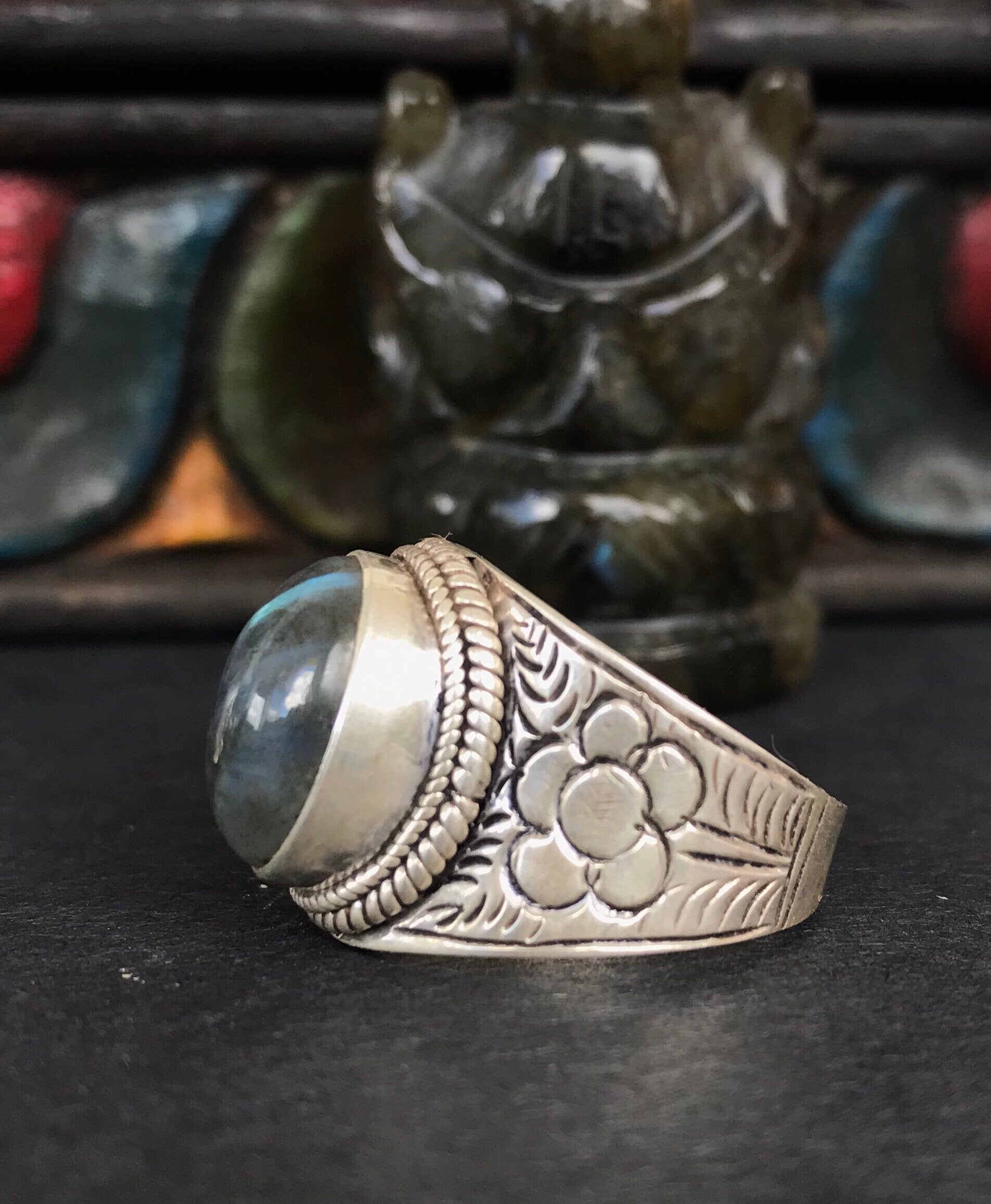 Sterling silver ring with labradorite/Rose quartz Stone, Handmade in Nepal