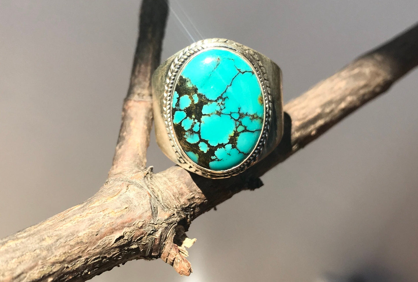 Turquoise ring, sterling silver/boho style, healing stone, Handmade in Nepal, .925 silver with turquoise stone ring. Tibetan ring