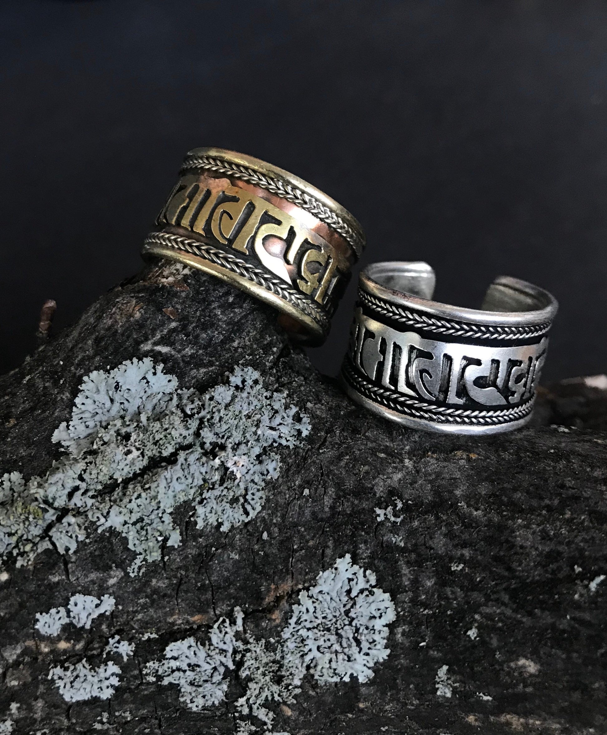 Buddhist Mantra Adjustable Ring, Tibetan Silver, Om Mani Padme Hum