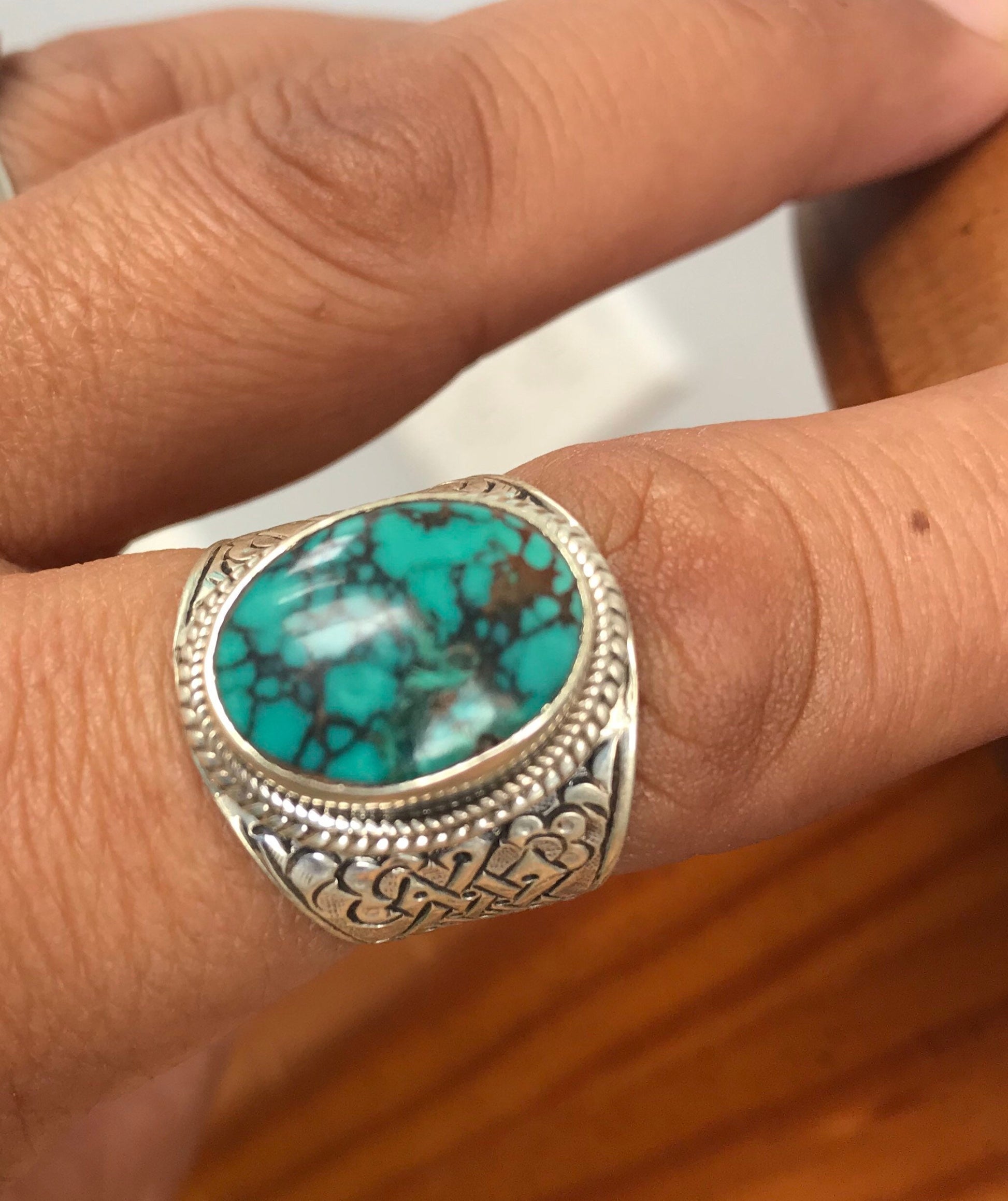 Turquoise ring, .925 silver with stone handmade In Nepal