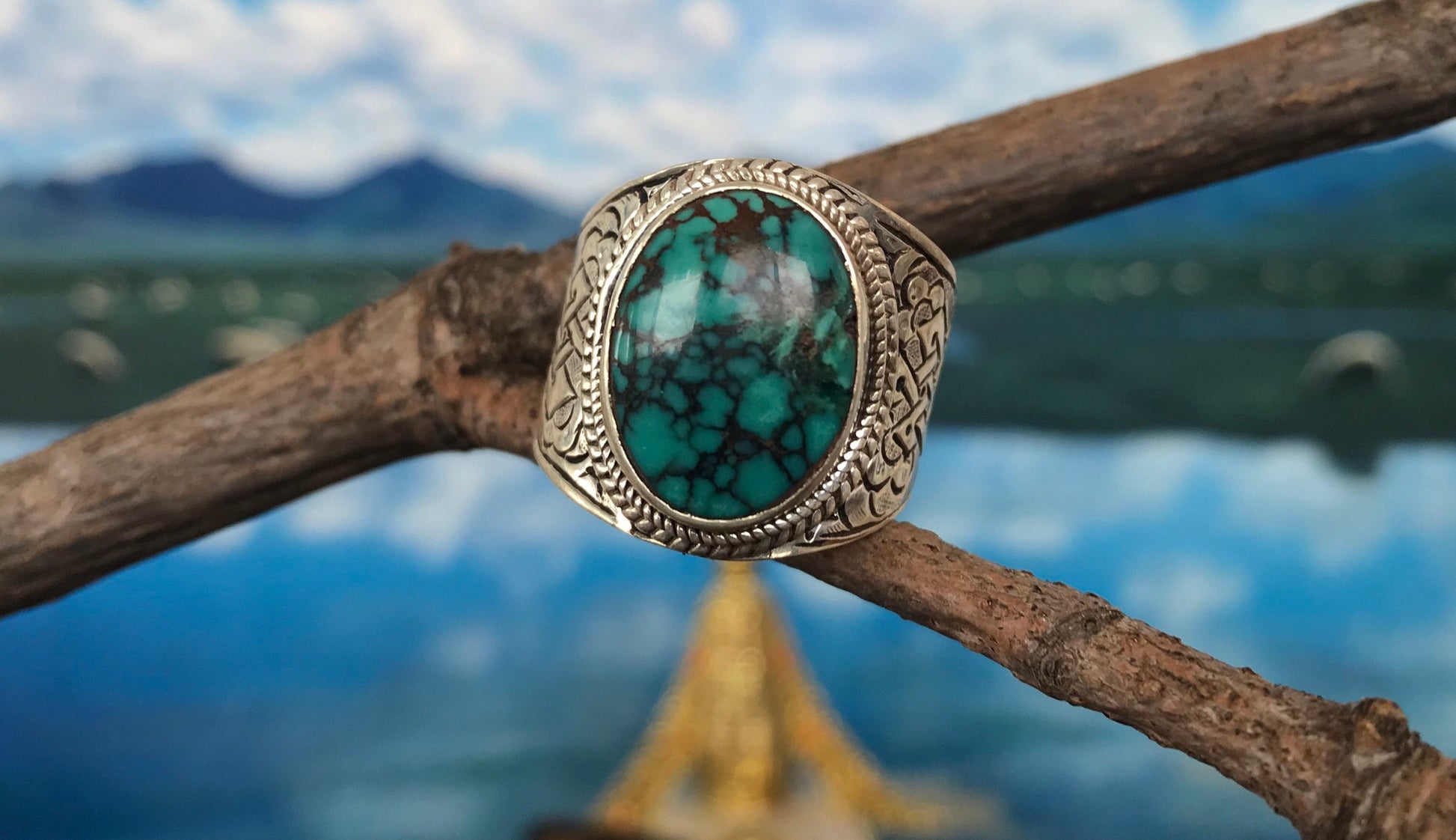 Turquoise ring, .925 silver with stone handmade In Nepal