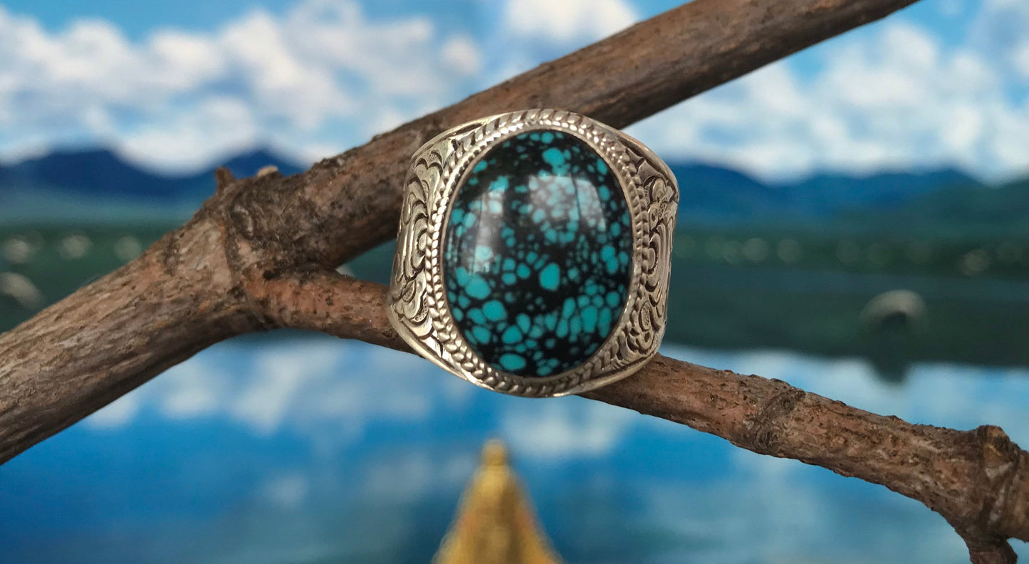 Turquoise ring, .925 silver with stone handmade In Nepal