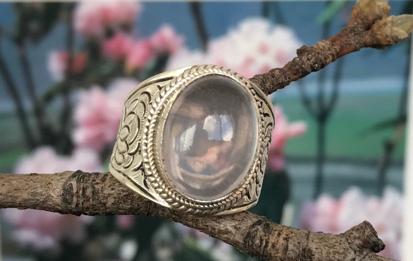 Sterling silver ring with labradorite/Rose quartz Stone, Handmade in Nepal