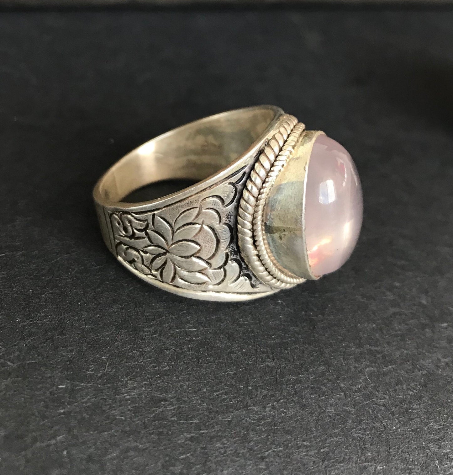 Sterling silver ring with labradorite/Rose quartz Stone, Handmade in Nepal