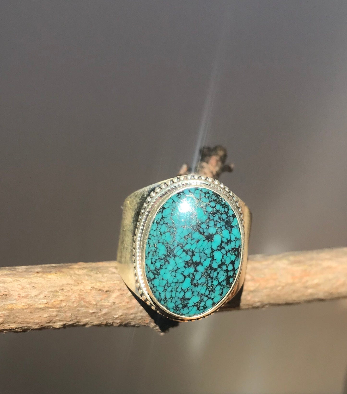 Turquoise ring, sterling silver/boho style, healing stone, Handmade in Nepal, .925 silver with turquoise stone ring. Tibetan ring