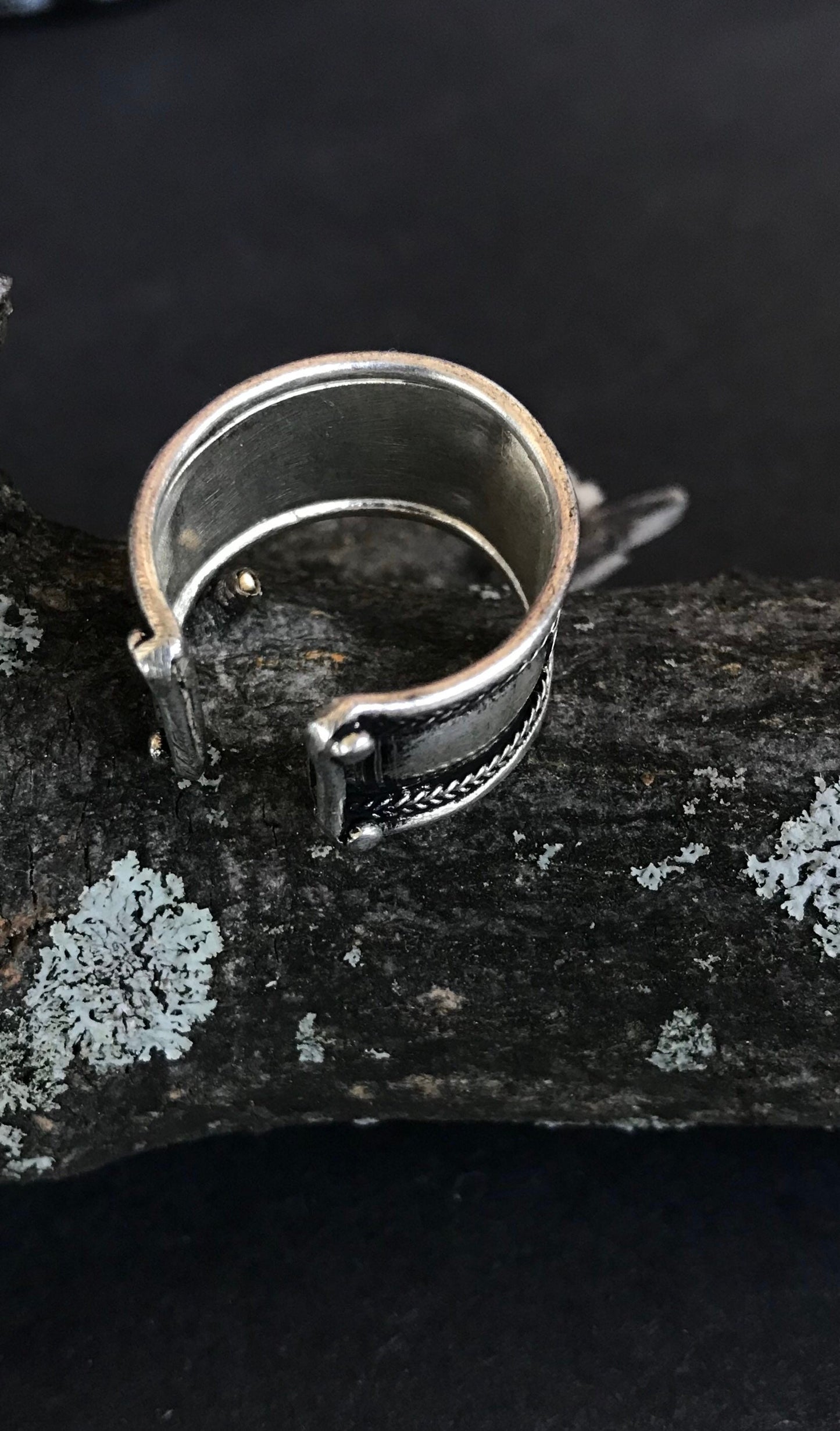 Buddhist Mantra Adjustable Ring, Tibetan Silver, Om Mani Padme Hum