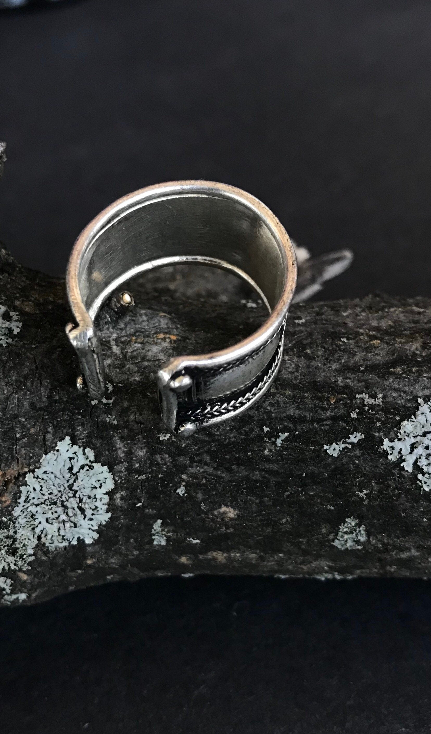 Buddhist Mantra Adjustable Ring, Tibetan Silver, Om Mani Padme Hum