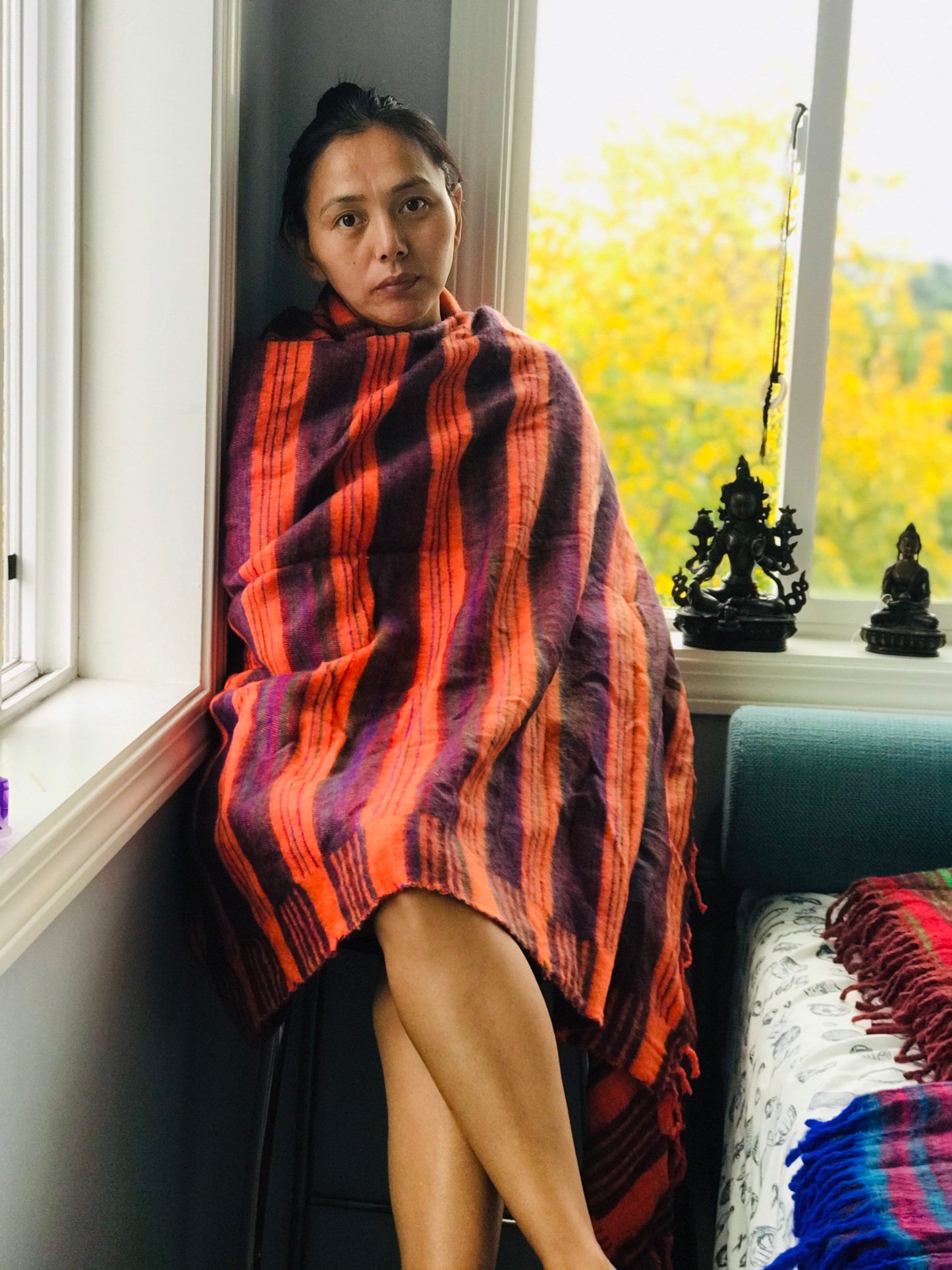 Tibetan yak wool Shawl/ Scarf/ Blanket, Meditation Shawl, loose weaved for super soft and warm, Best Gift for the winter.